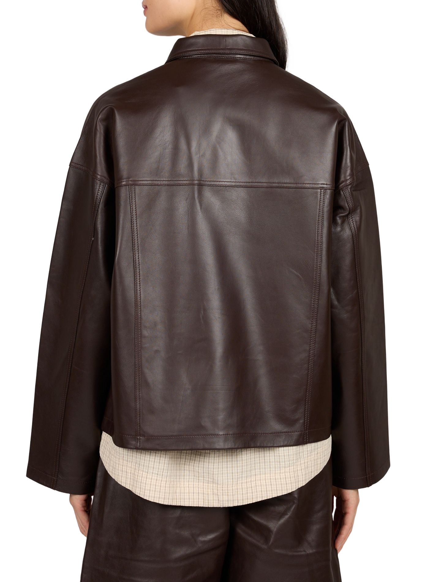 Leather jacket with classic collar ROUGE EDIT Brown