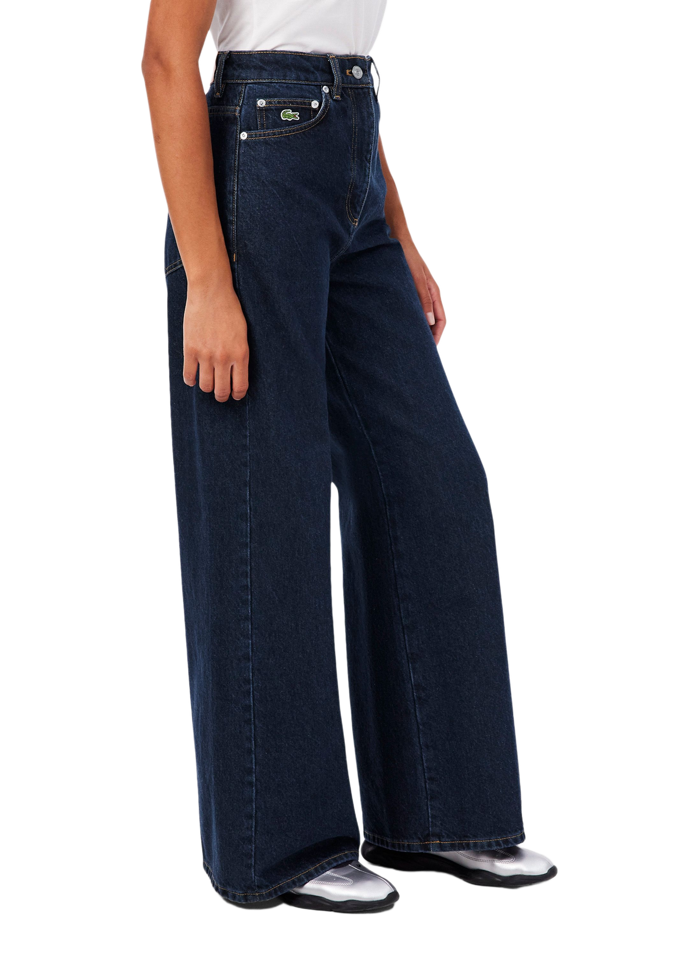 High-waisted wide-leg jeans in cotton denim LACOSTE Blue