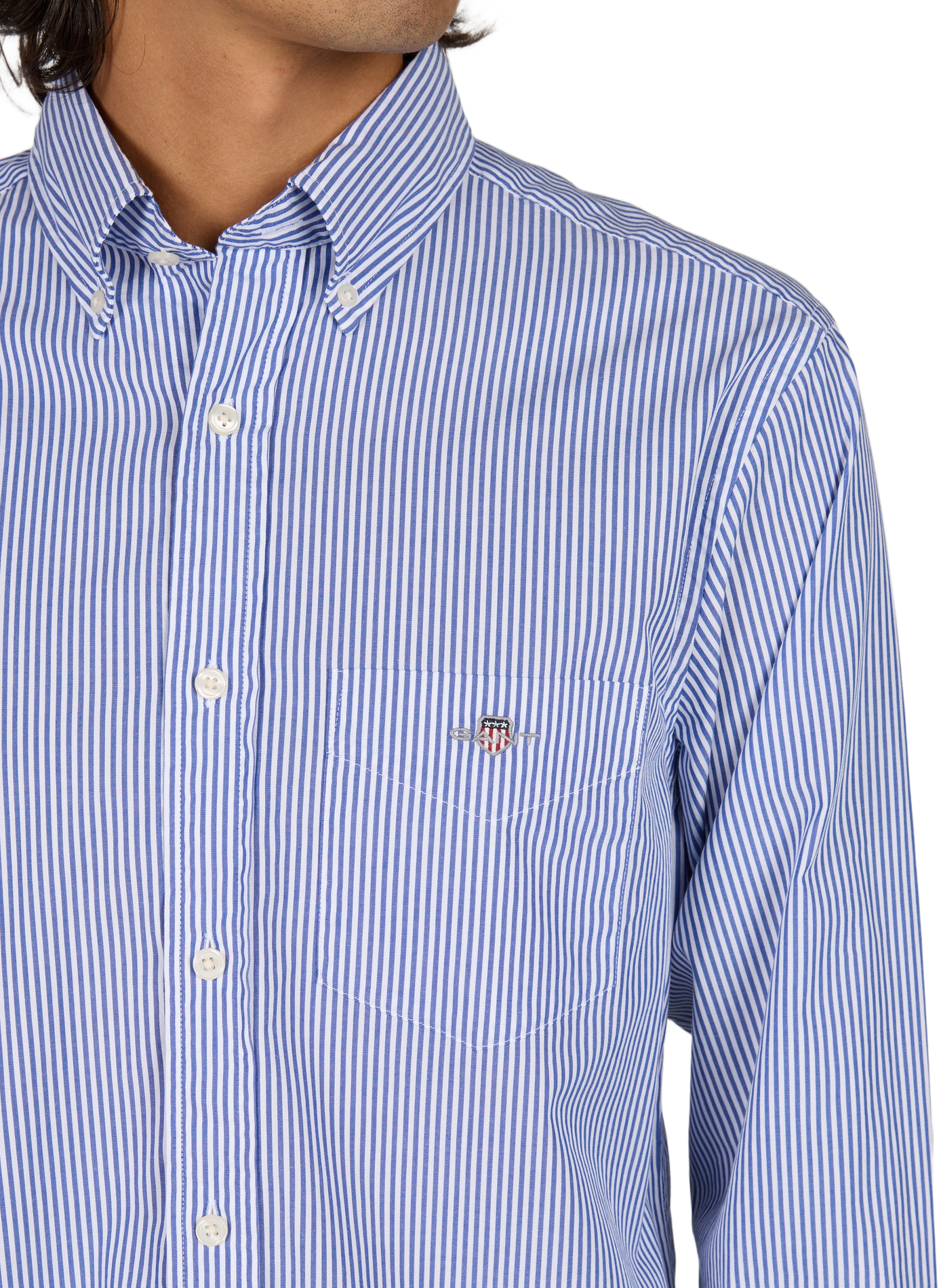 Chemise regular-fit col américain rayée en coton GANT Bleu