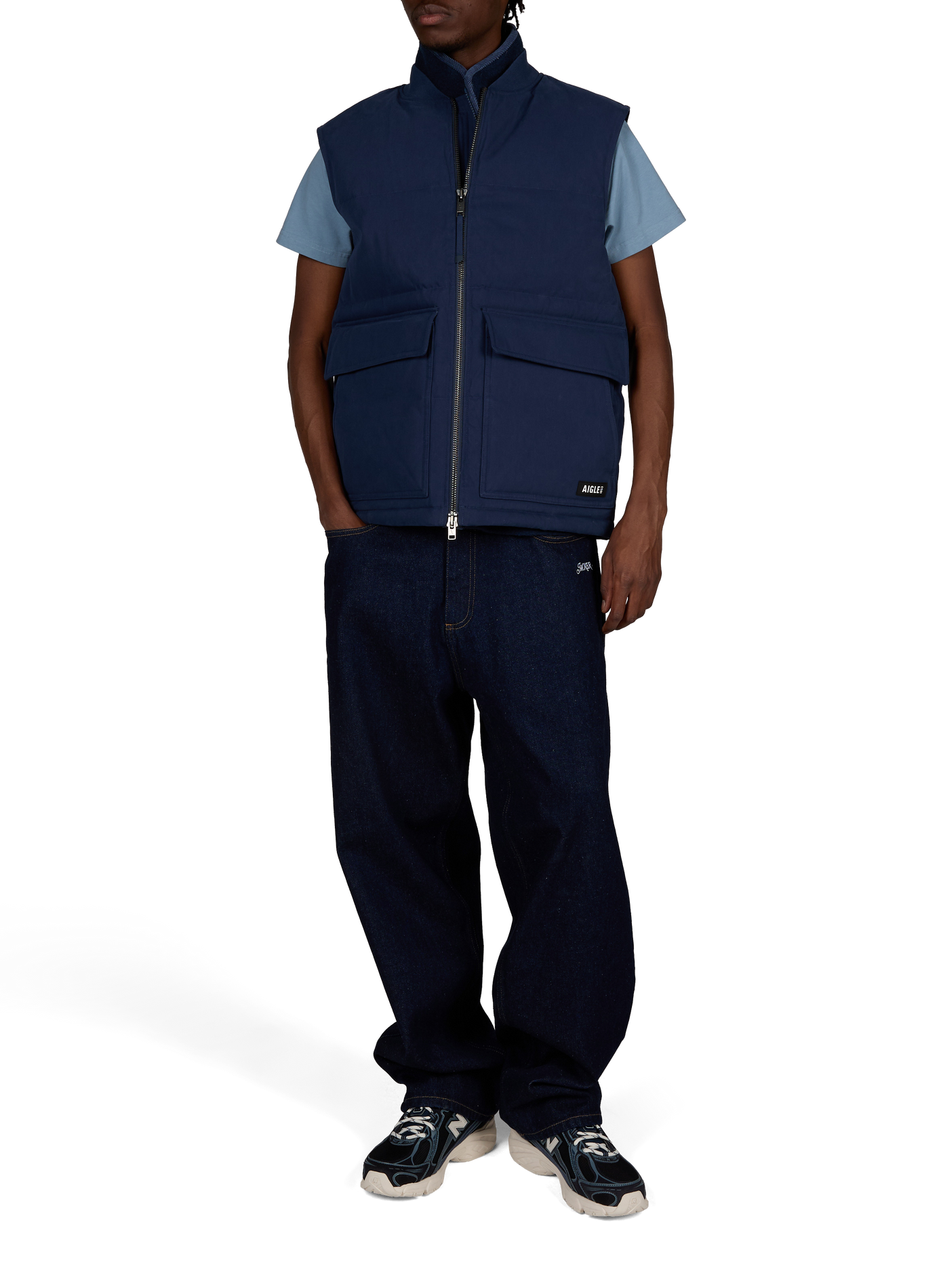 Blouson sans manche col teddy en coton mélangé AIGLE Bleu