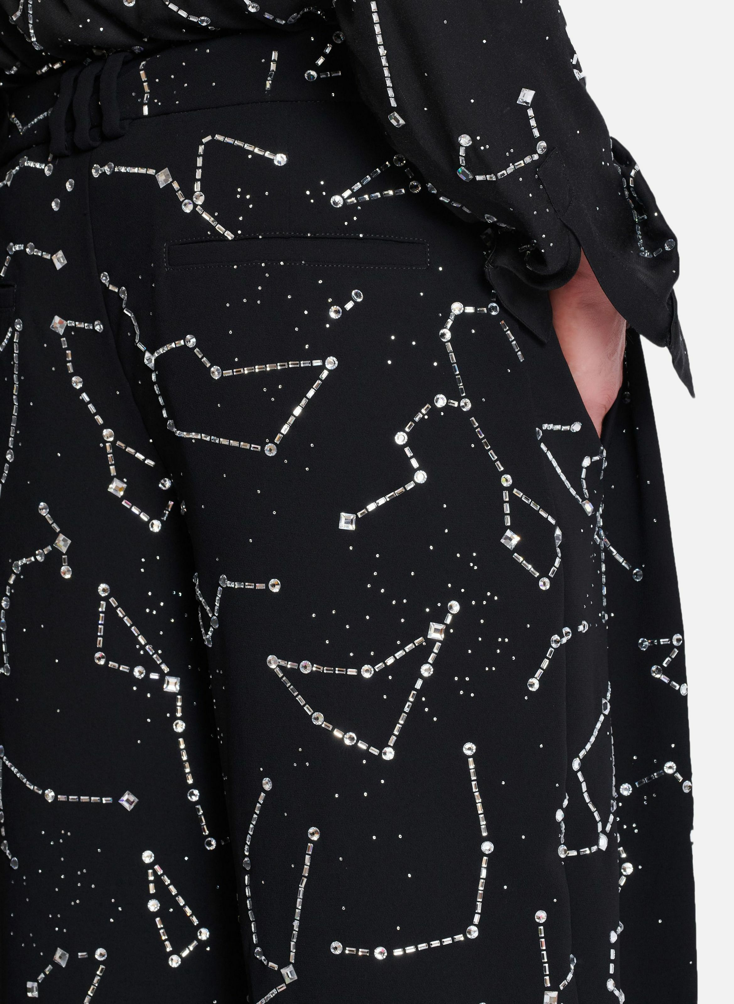 Pantalon en crêpe avec strass motif constellation BALMAIN Argent