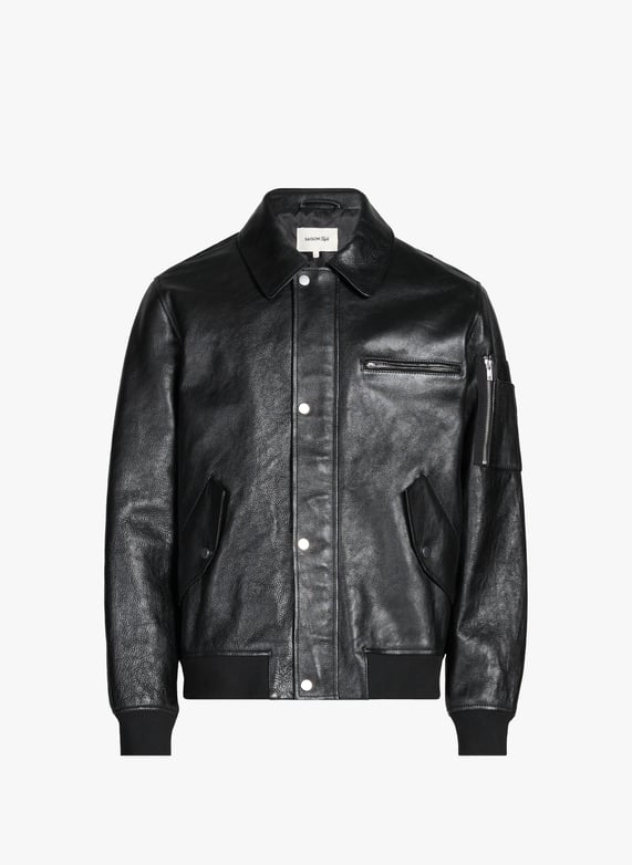 Jacket with classic collar in leather | Black by SAISON 1865 Jacket with classic collar in leather Black
