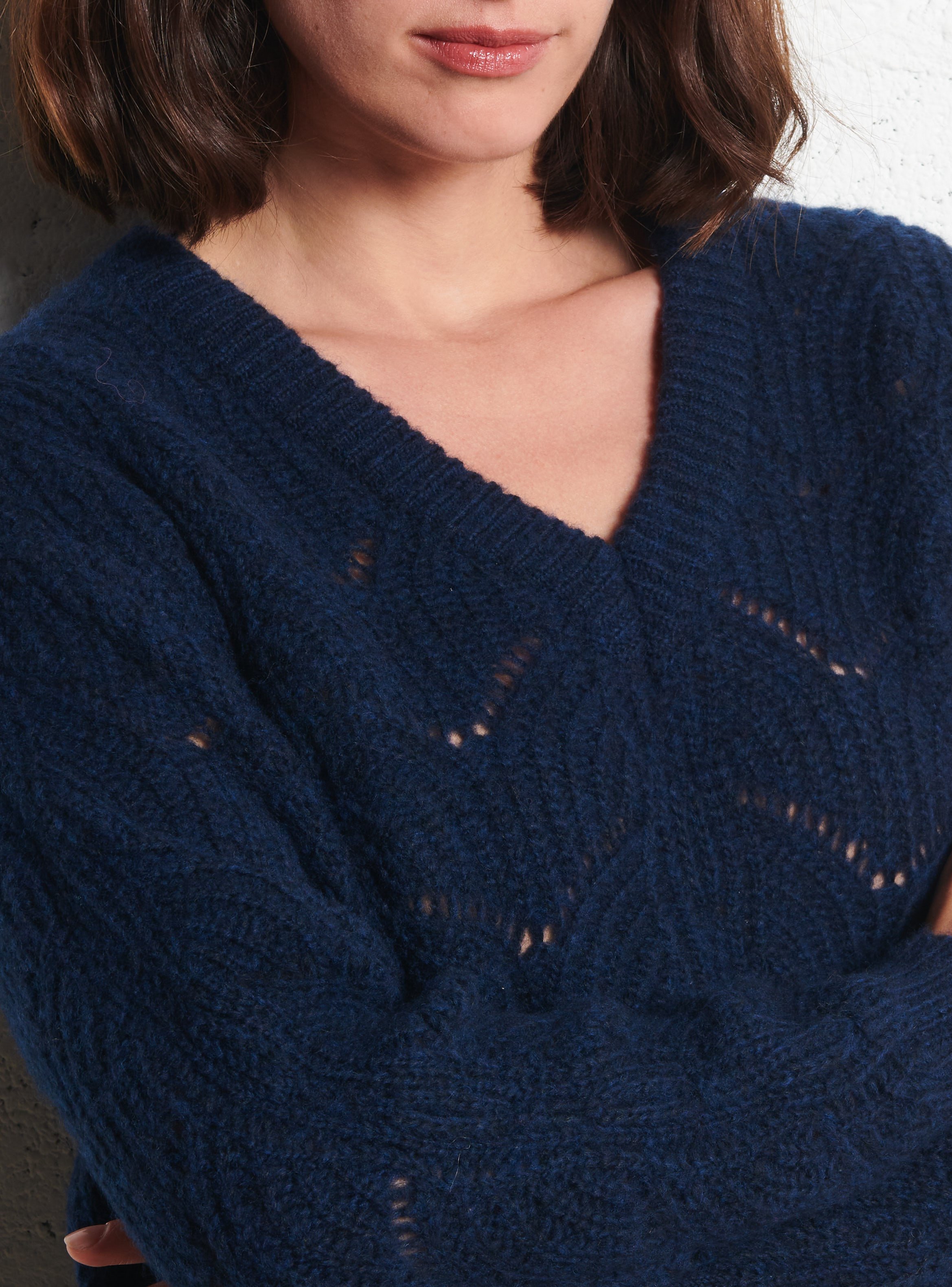 Pull droit col v ajouré en laine mélangée deauville ARMOR-LUX Bleu