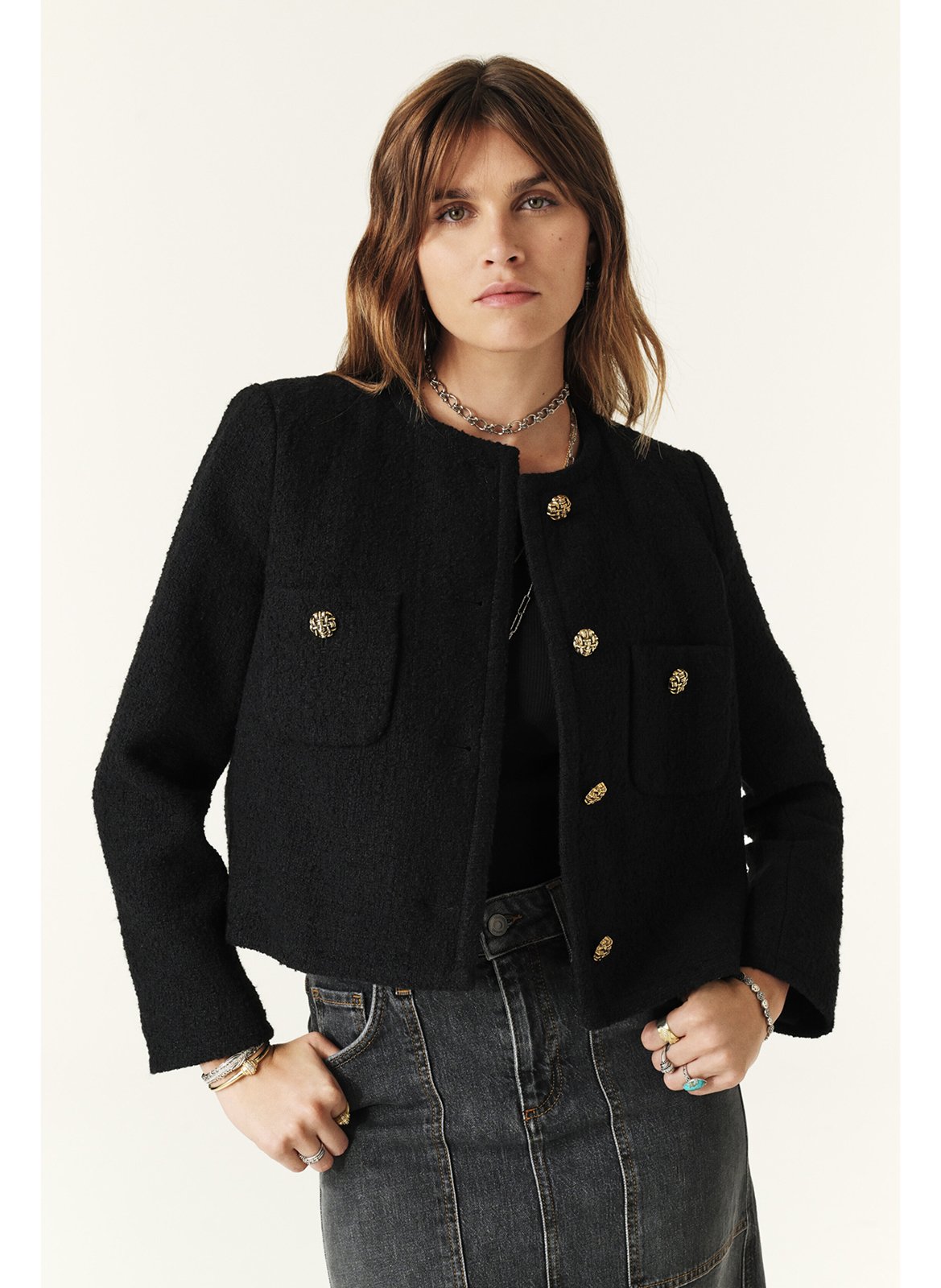 BA&SH Veste courte en coton mélangé meredith Noir