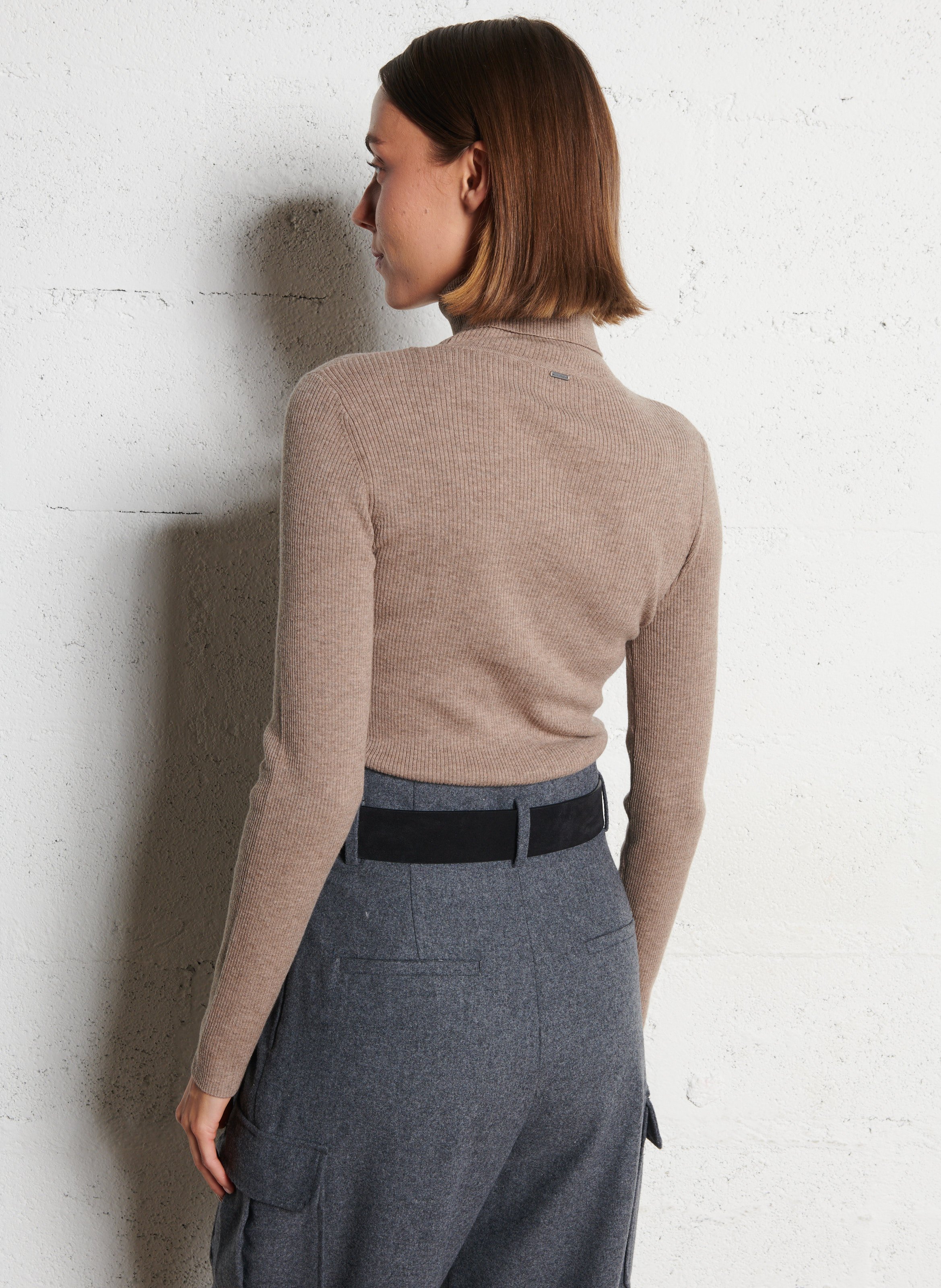 Col roulé cintré en laine et coton IKKS Beige