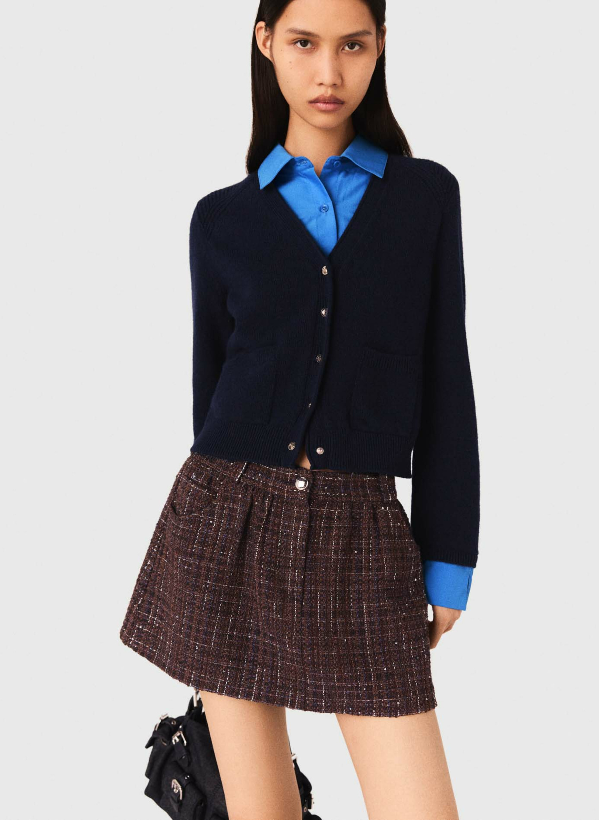 MAJE Cardigan en laine avec détails amovibles Bleu