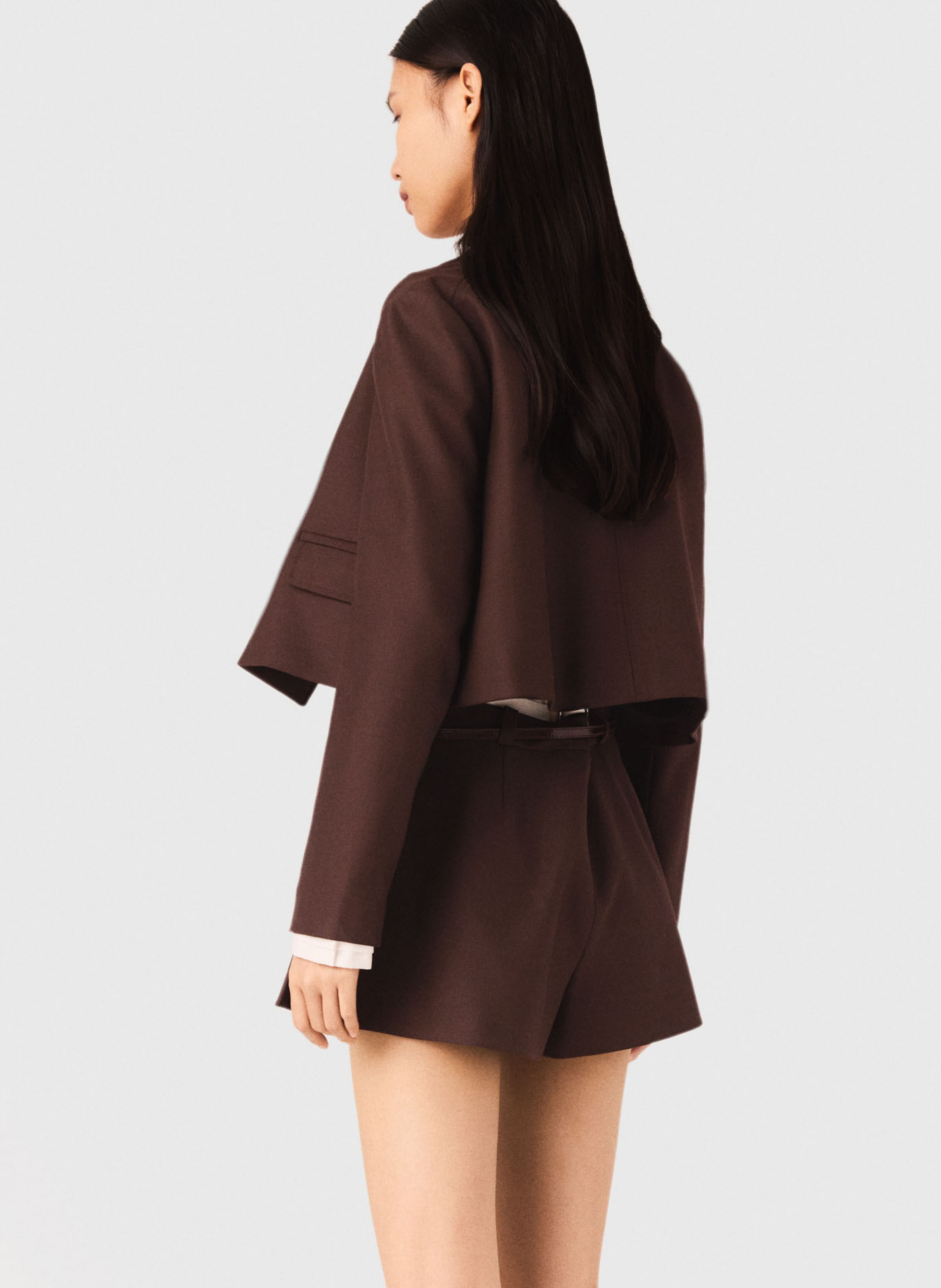 Veste courte droite col classique Marron