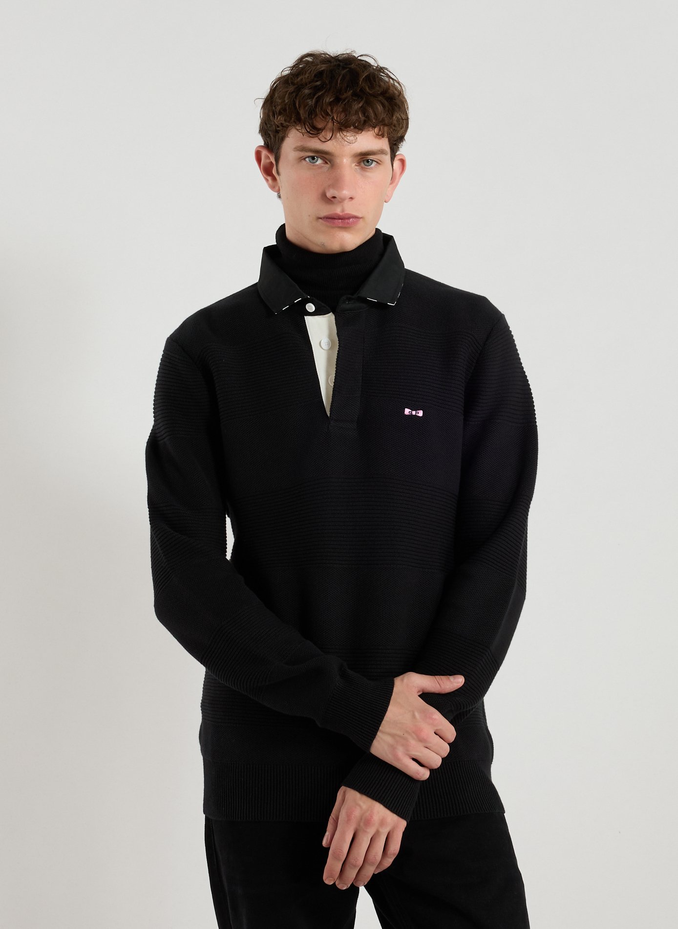 EDEN PARK Pull col polo en coton Noir