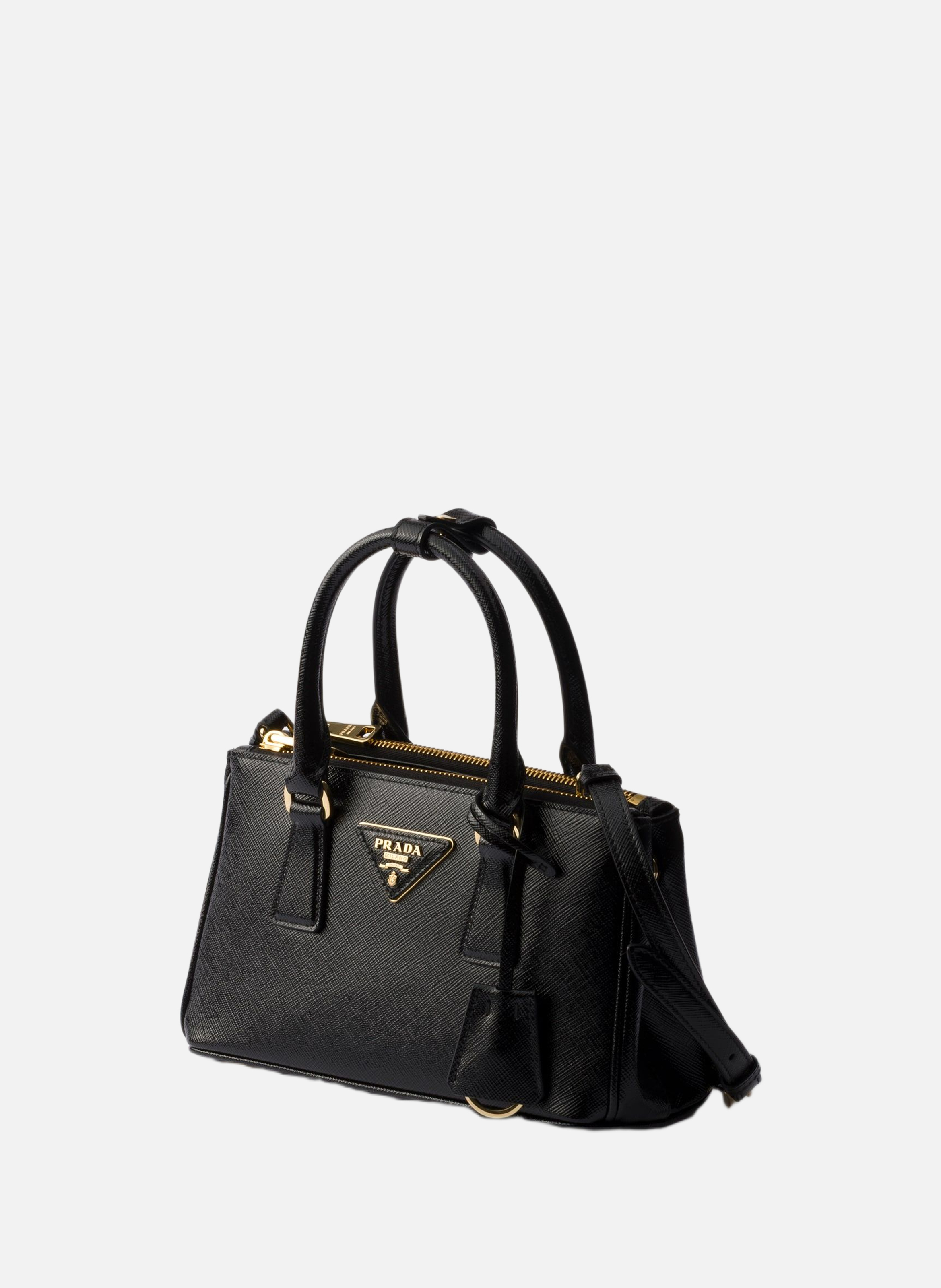 Mini sac prada galleria en cuir saffiano verni PRADA Noir