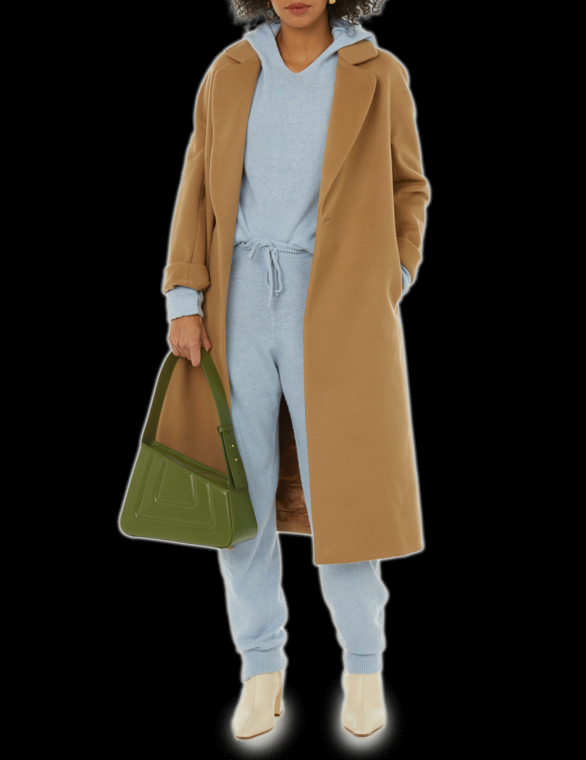 Pull à capuche en laine mélangé Bleu