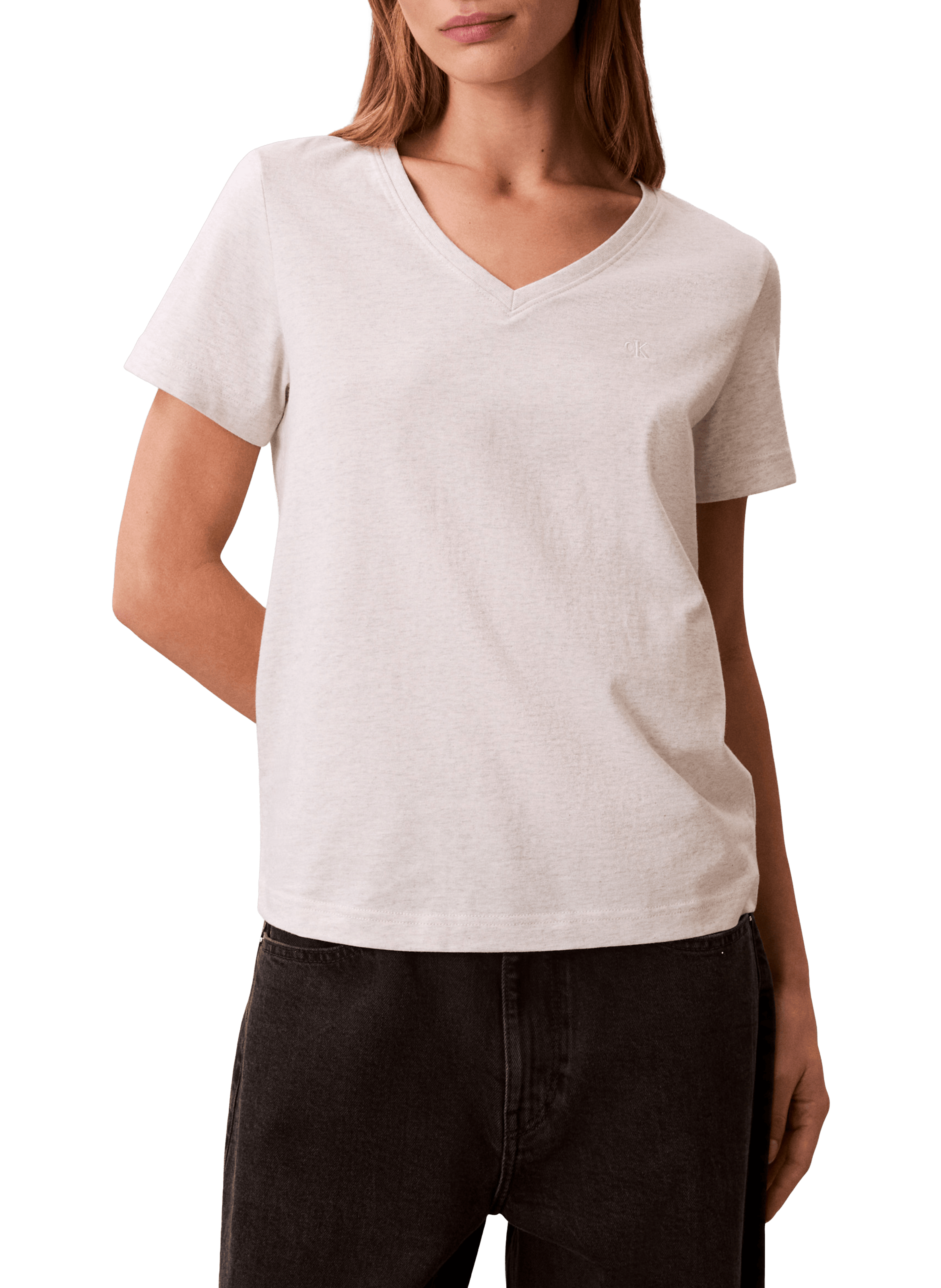 Straight V-neck cotton t-shirt CALVIN KLEIN Grey