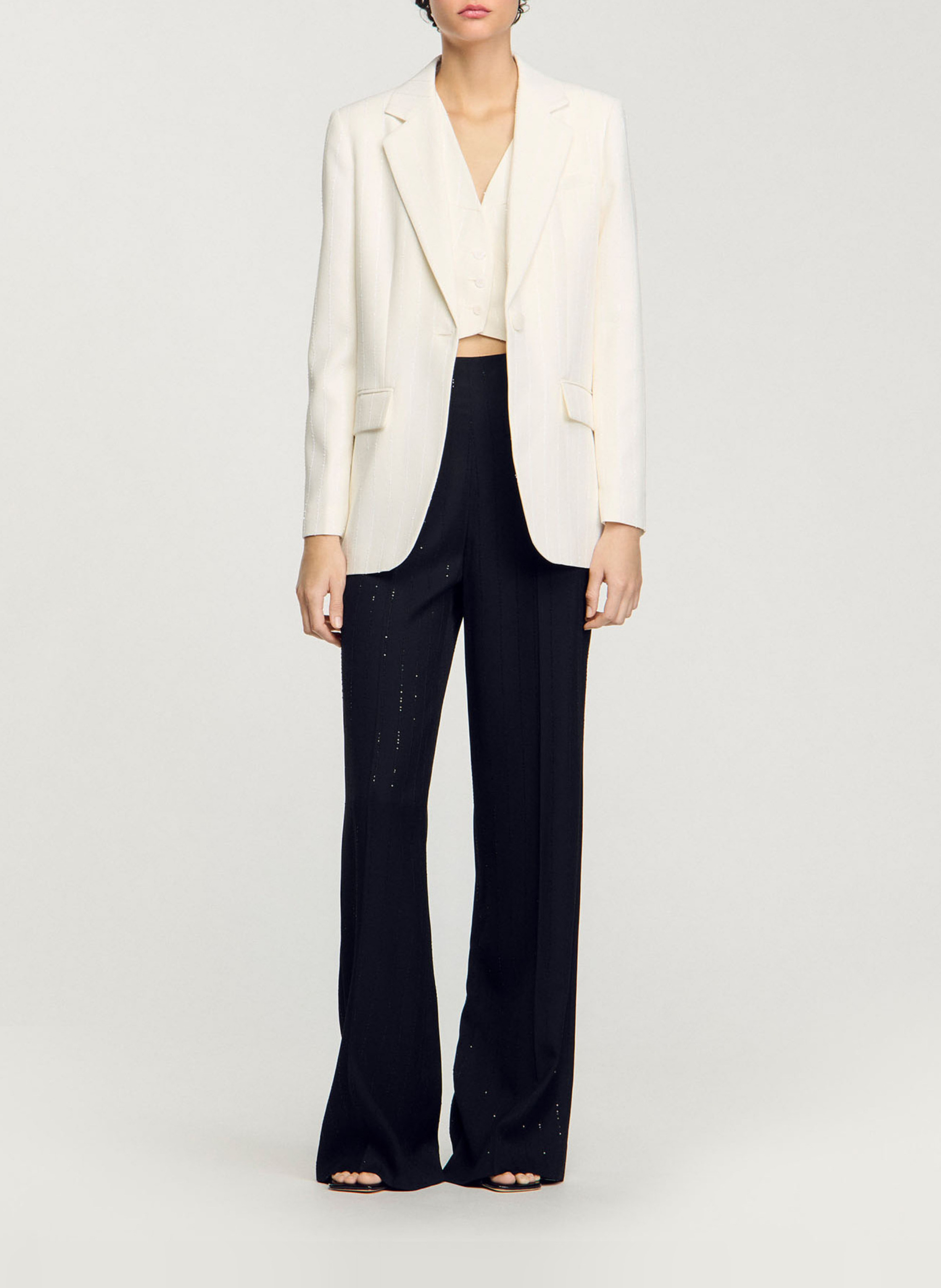Veste tailleur rayée à sequins SANDRO Beige