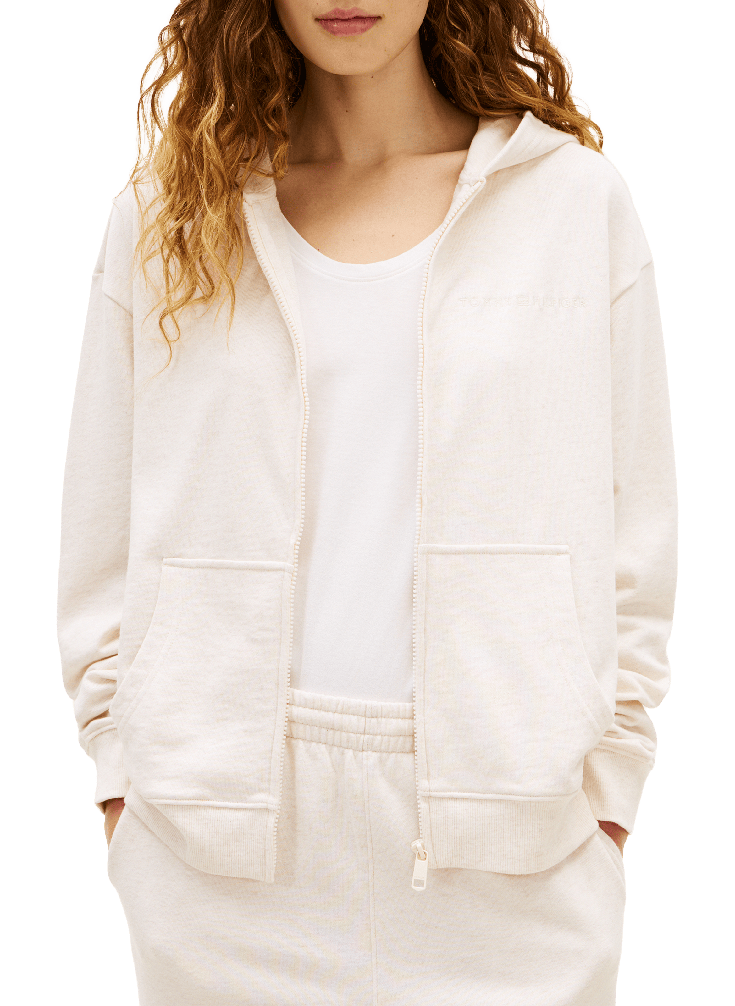 Sweat zippé en coton mélangé TOMMY HILFIGER Beige