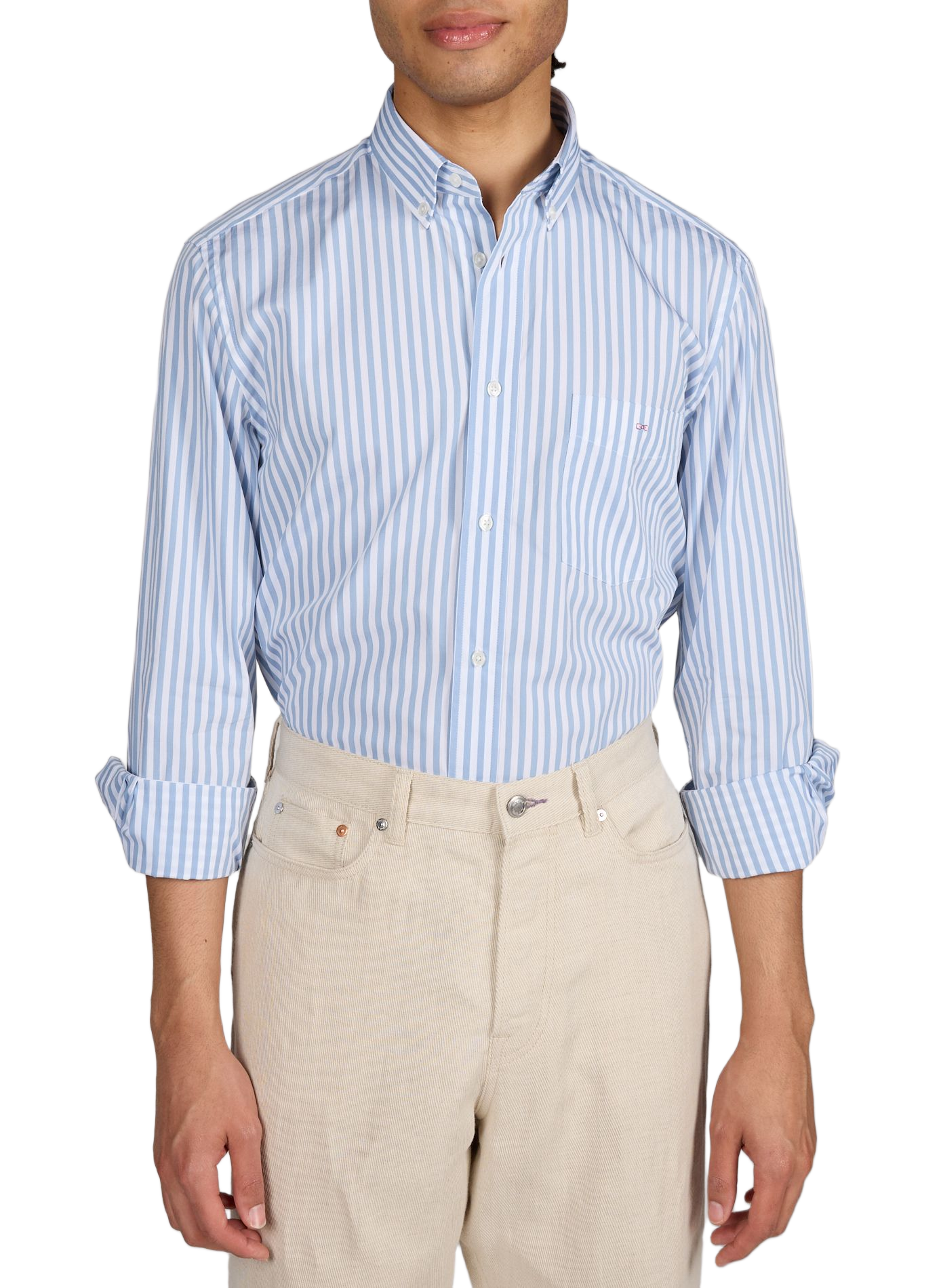 Chemise col américain à rayures en coton EDEN PARK Bleu