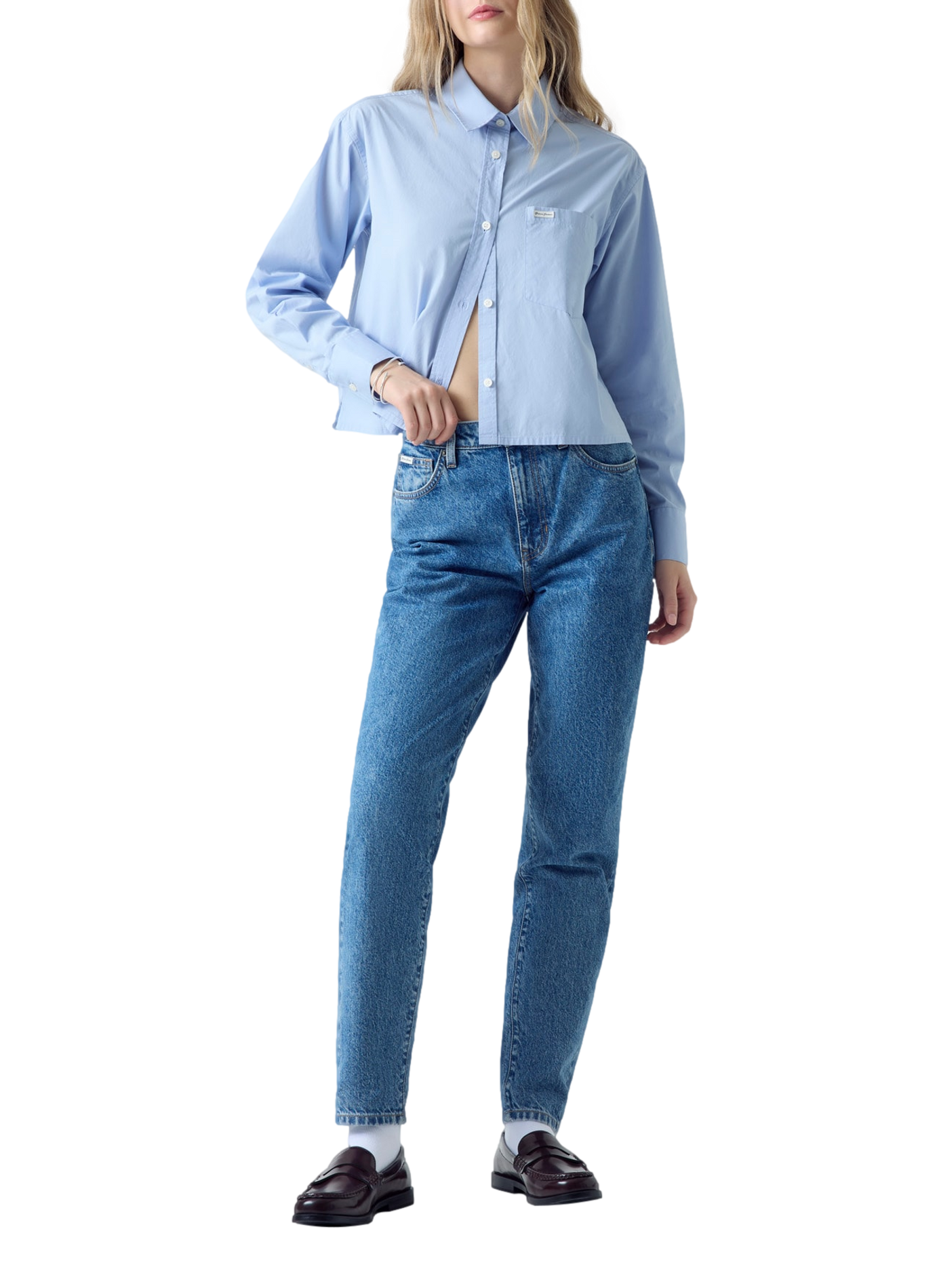 Short-sleeved cotton shirt GUESS Blue