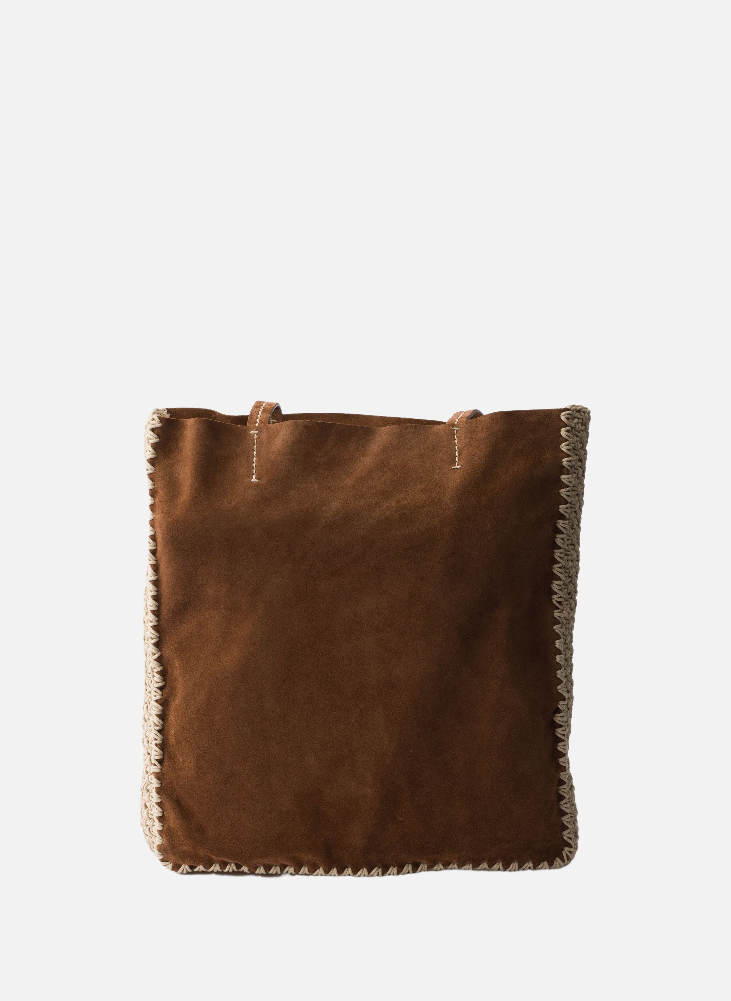 Grand cabas en daim et crochet PRADA Marron