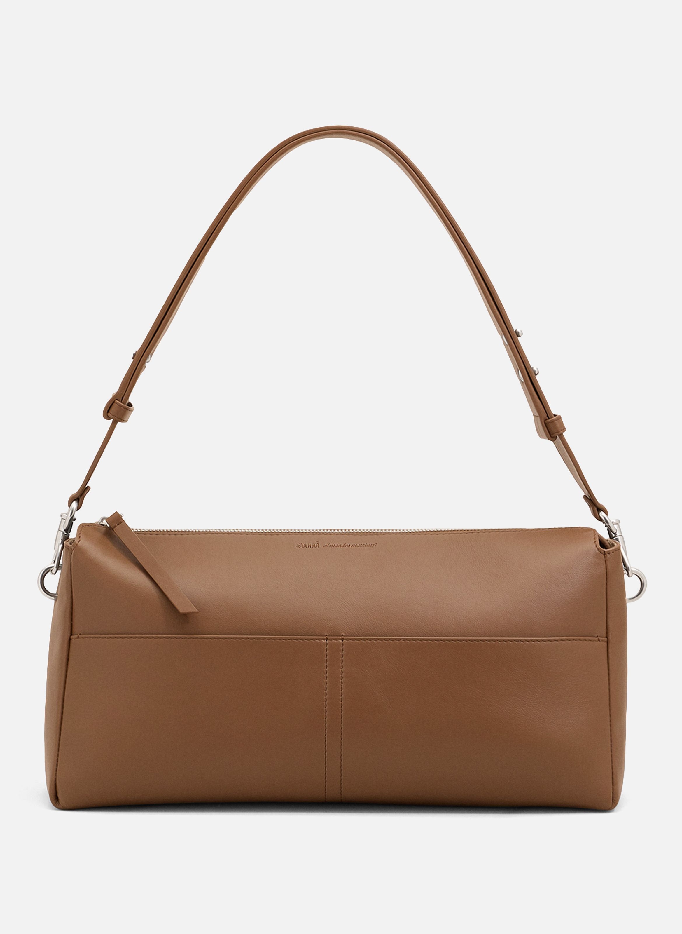 Sac zippé carrousel unisexe en cuir de veau AMI PARIS Marron