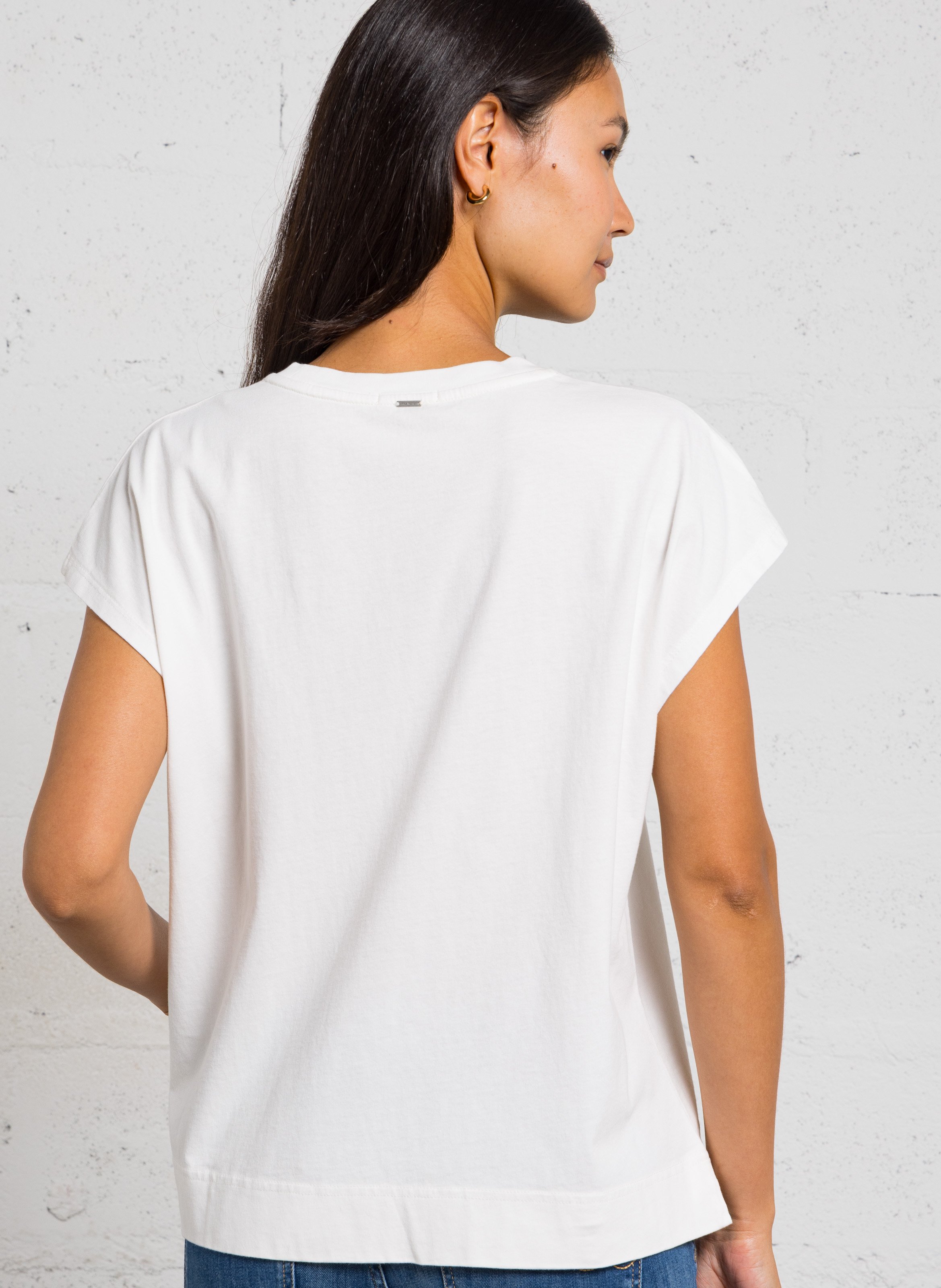 Tee-shirt sans manches ample col rond imprimé en coton IKKS Blanc