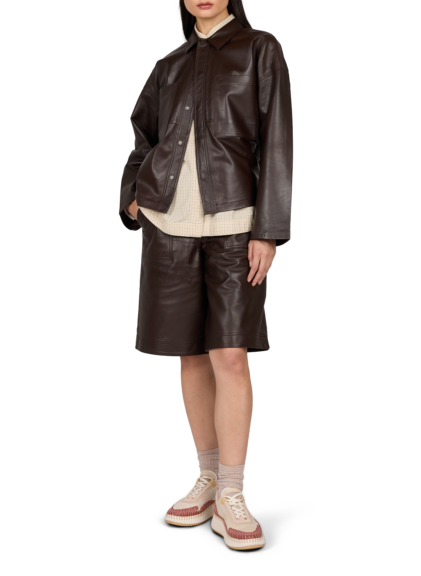 Short long large leather ROUGE EDIT Brown