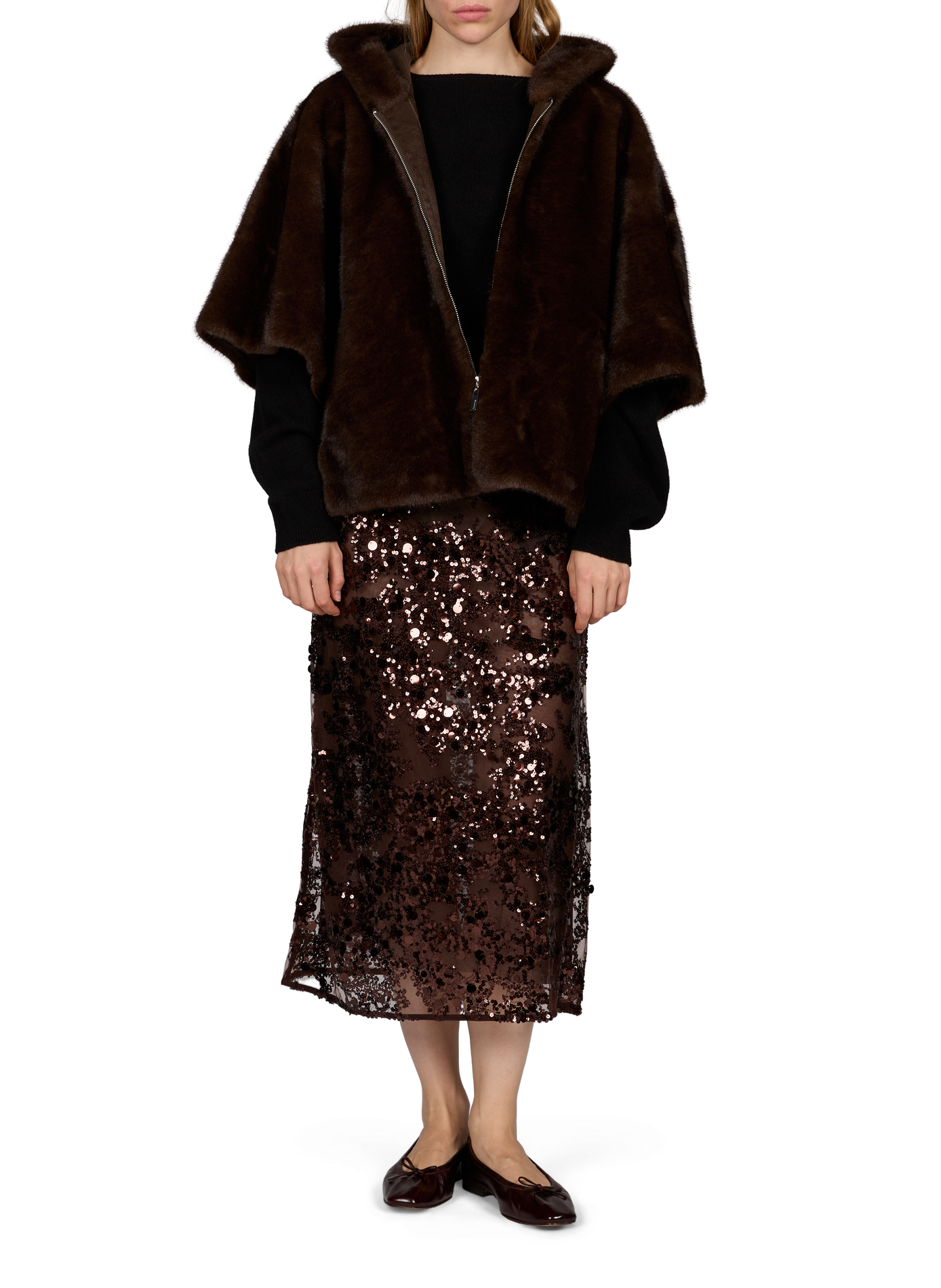 Cape Gwen faux fur effect BERENICE Brown