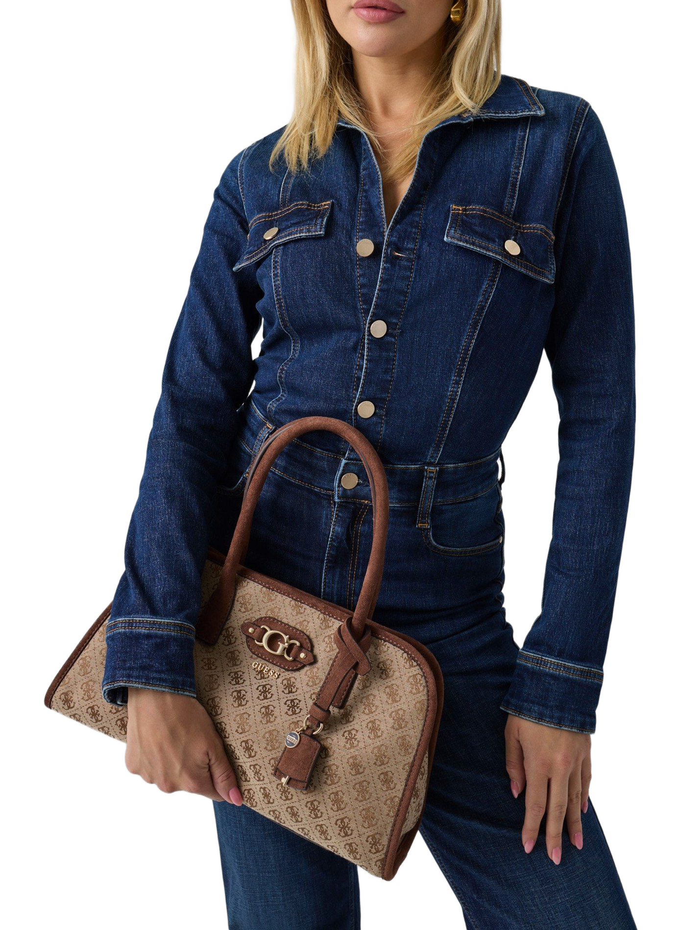 Sac à main monogramme GUESS Marron