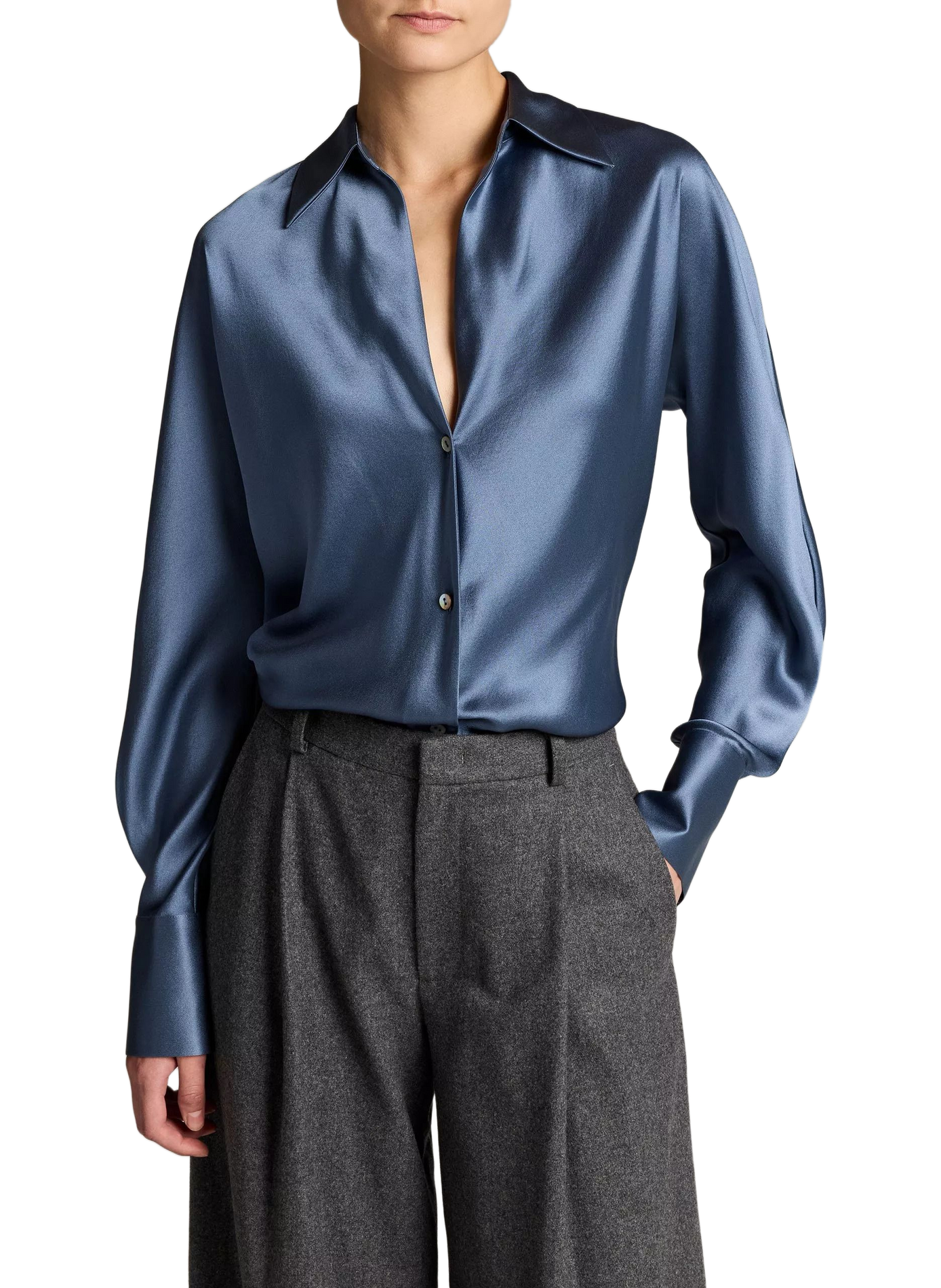 Silk long-sleeved blouse VINCE Blue