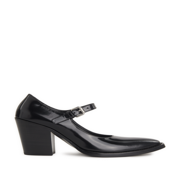 Shop Prada Leather Heels With Strap In Black