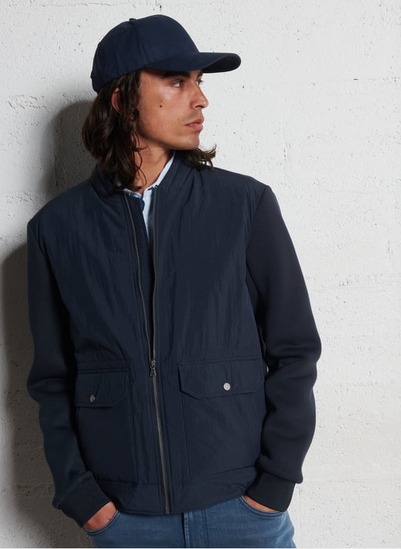 Veste col montant en coton mélangé Bleu by IKKS IKKS Veste col montant en coton mélangé Bleu