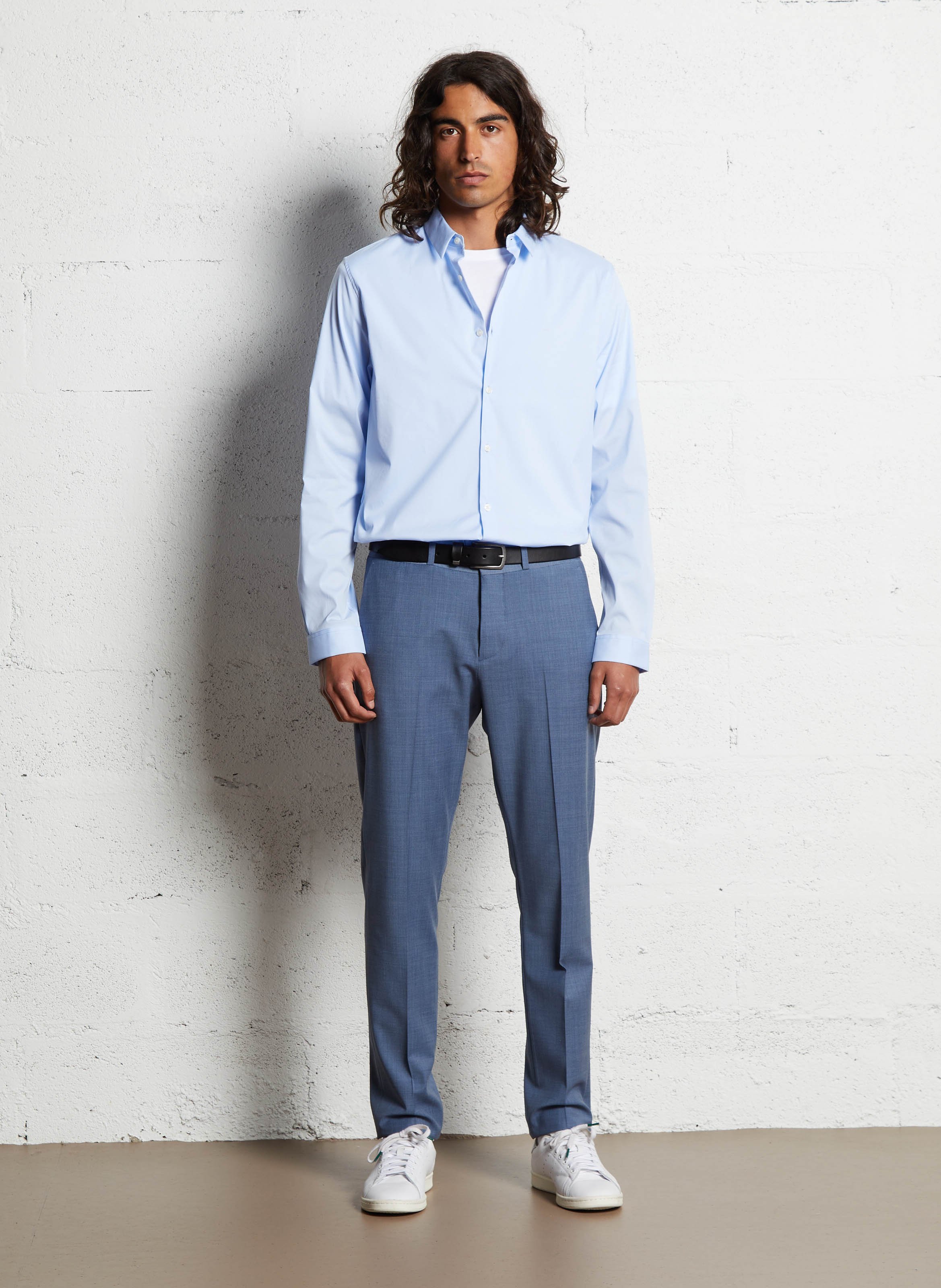 Chemise slim col classique en coton IKKS Bleu