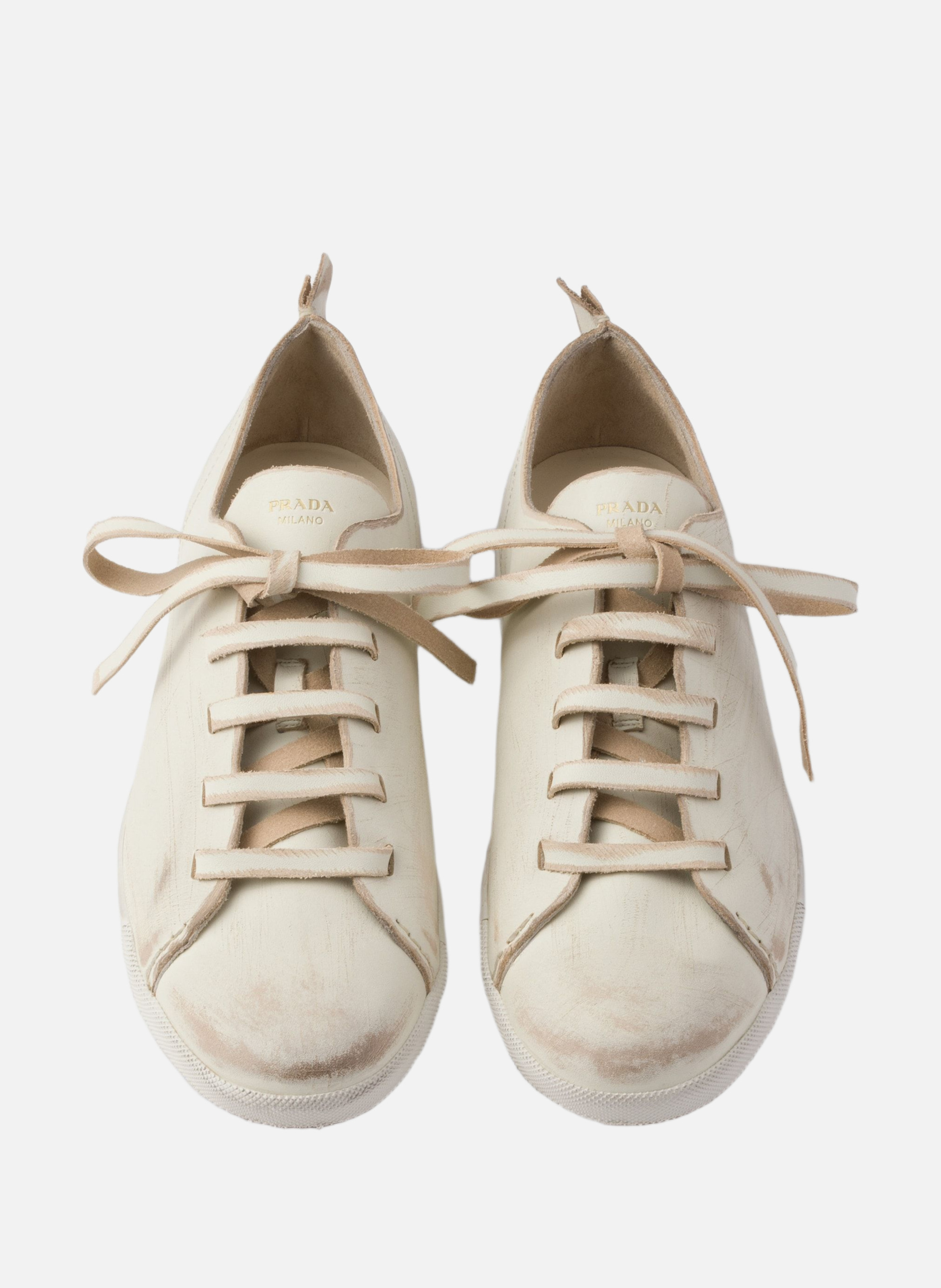 Baskets en cuir vieilli PRADA Beige