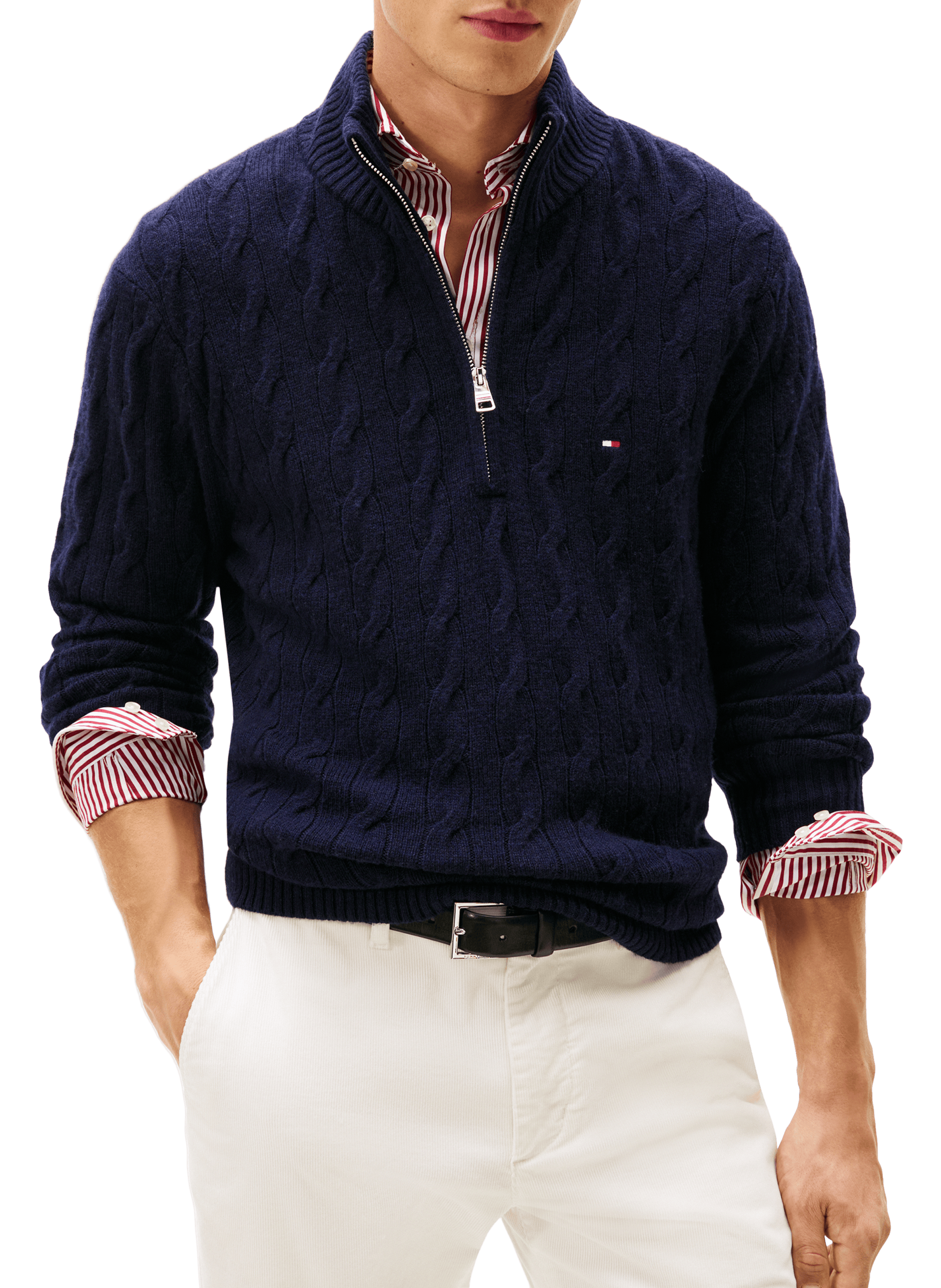 Pull col zippé en laine mélangée Bleu by TOMMY HILFIGER TOMMY HILFIGER Pull col zippé en laine mélangée Bleu