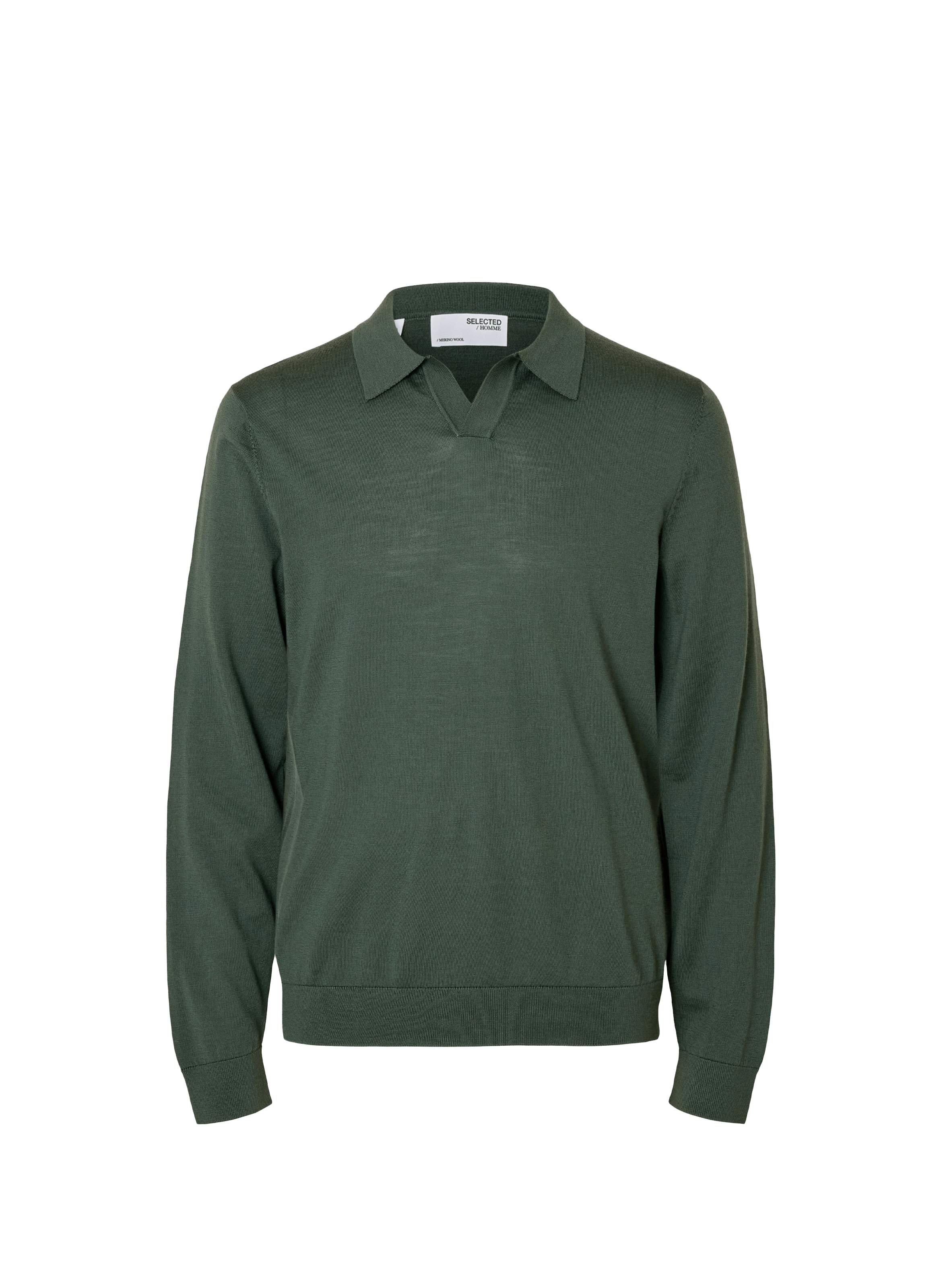 Pull polo en laine mérinos SELECTED Vert