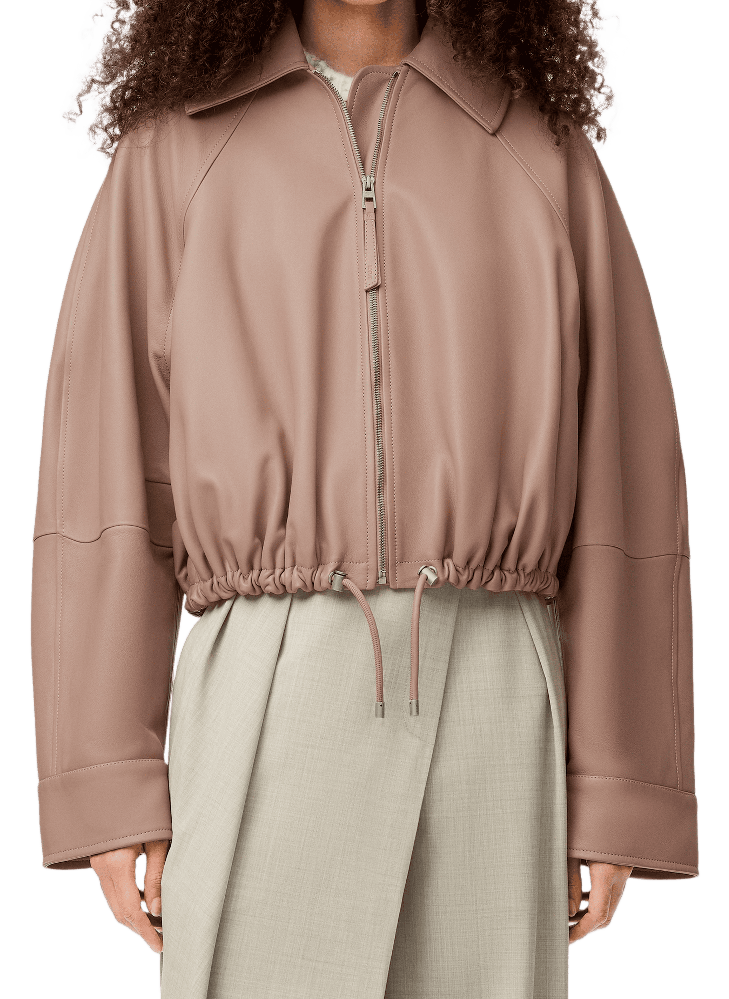 Veste ballon en cuir d'agneau nappa Beige by LOEWE LOEWE Veste ballon en cuir d'agneau nappa Beige