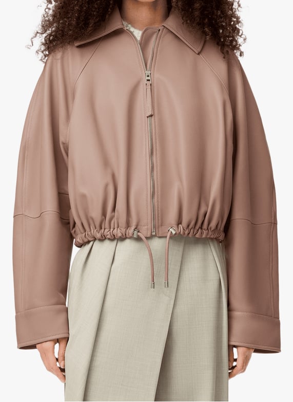 Veste ballon en cuir d'agneau nappa | Beige by LOEWE Veste ballon en cuir d'agneau nappa Beige