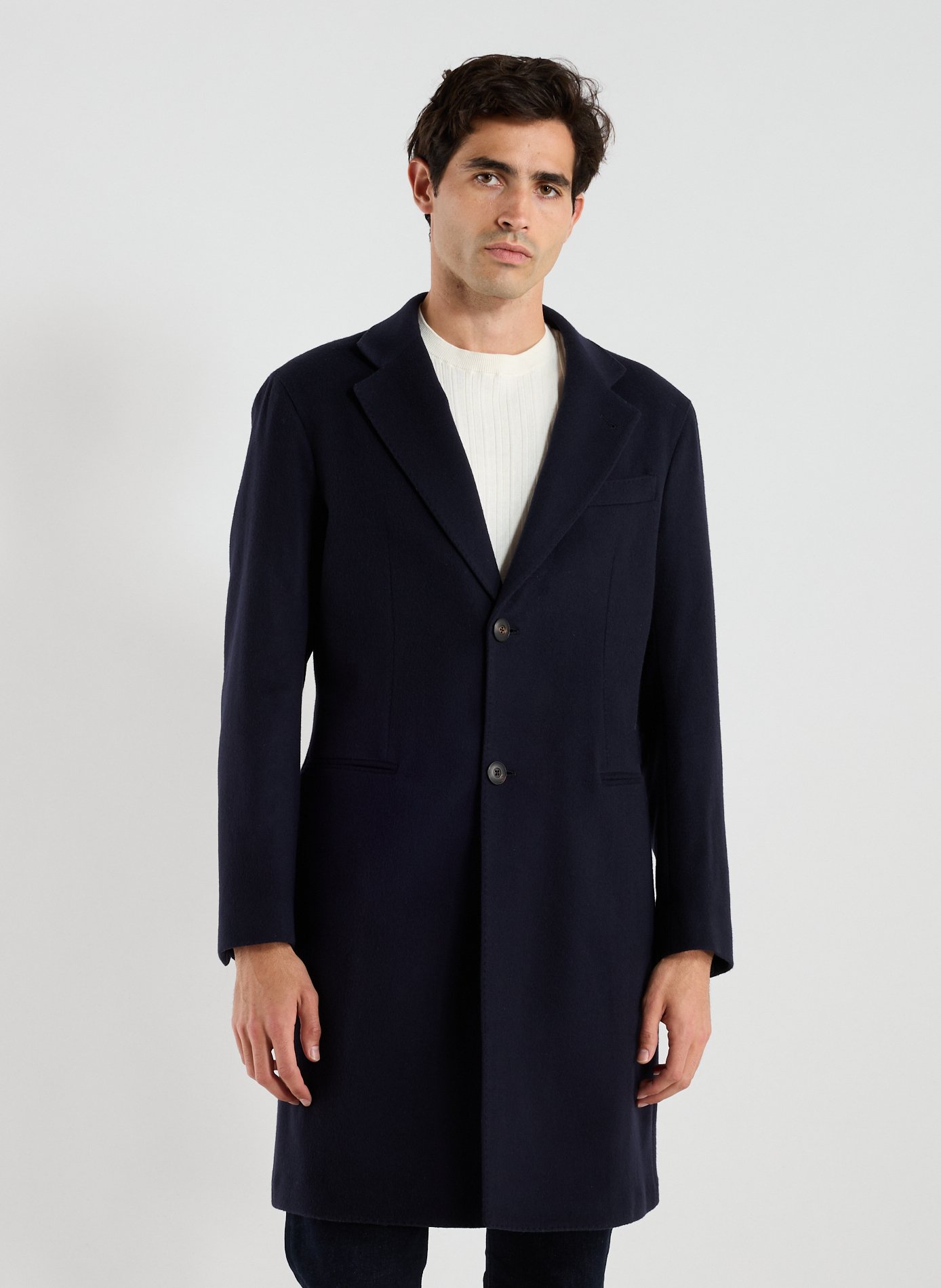 EMPORIO ARMANI Long wool and cashmere coat Blue
