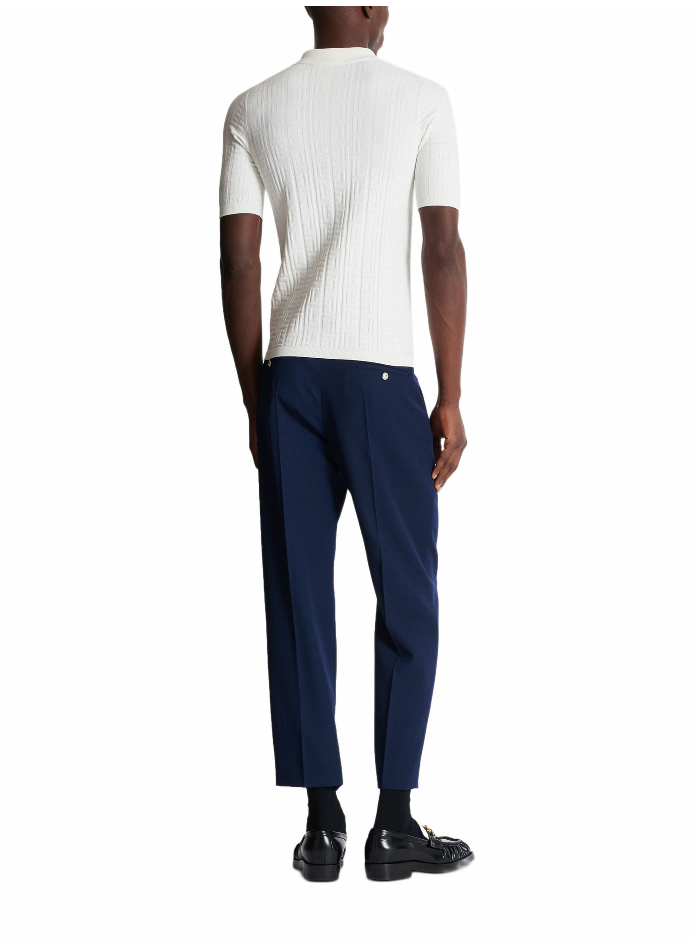 Polo en maille monogrammée BALMAIN Blanc