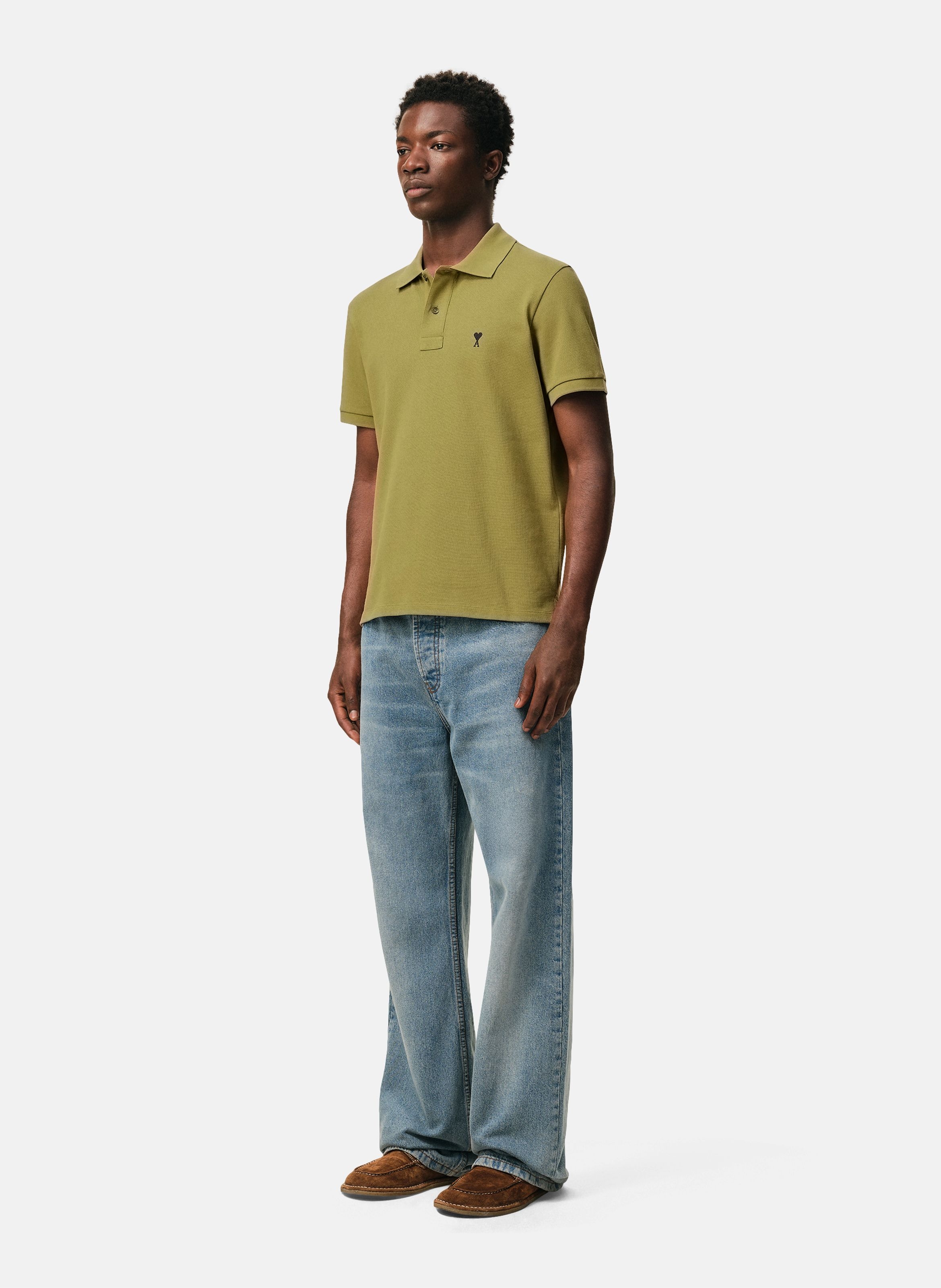 Polo ami de coeur contrasté en coton AMI PARIS Vert