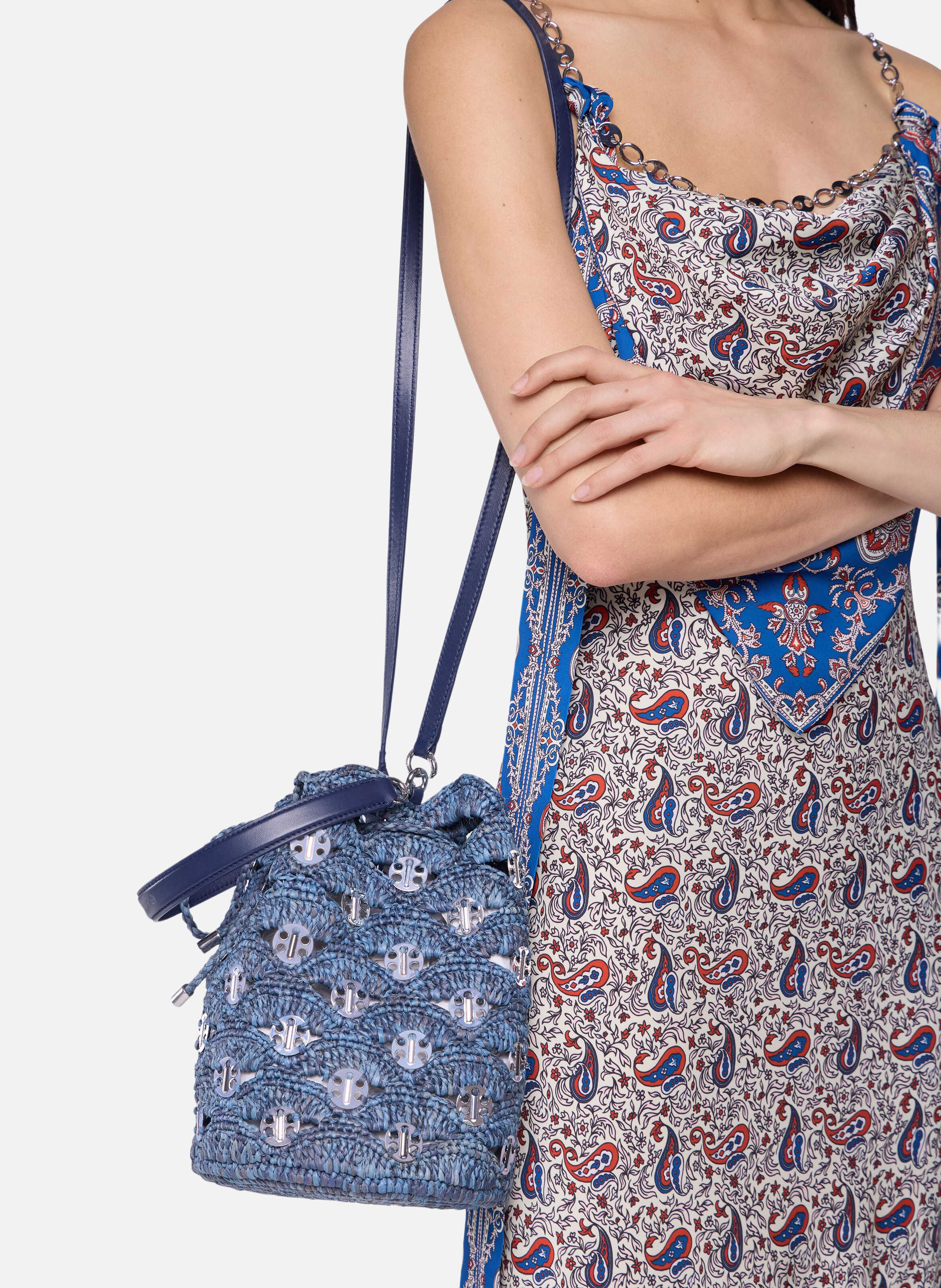 Sac seau en raphia RABANNE Bleu