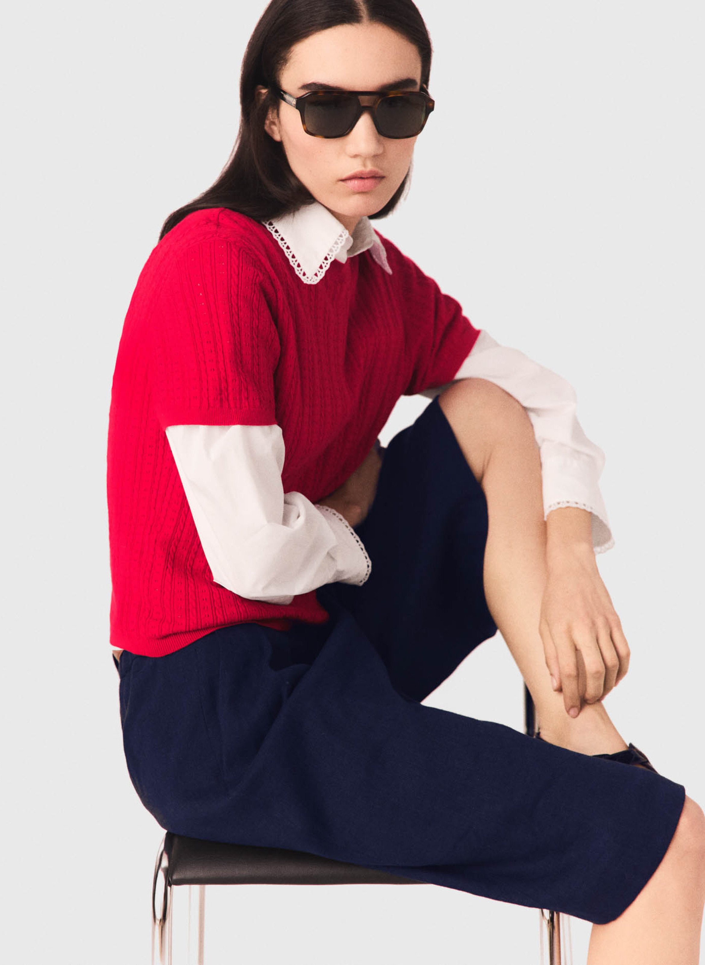 Pull moulant col rond en coton mélangé MAJE Rouge