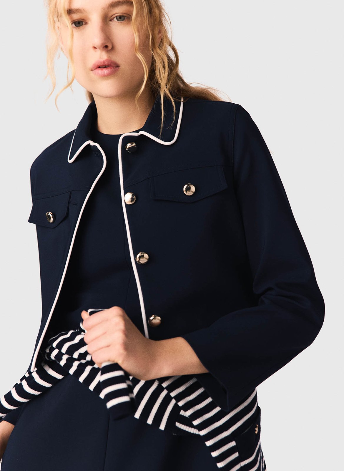 Veste courte en coton mélangé MAJE Bleu