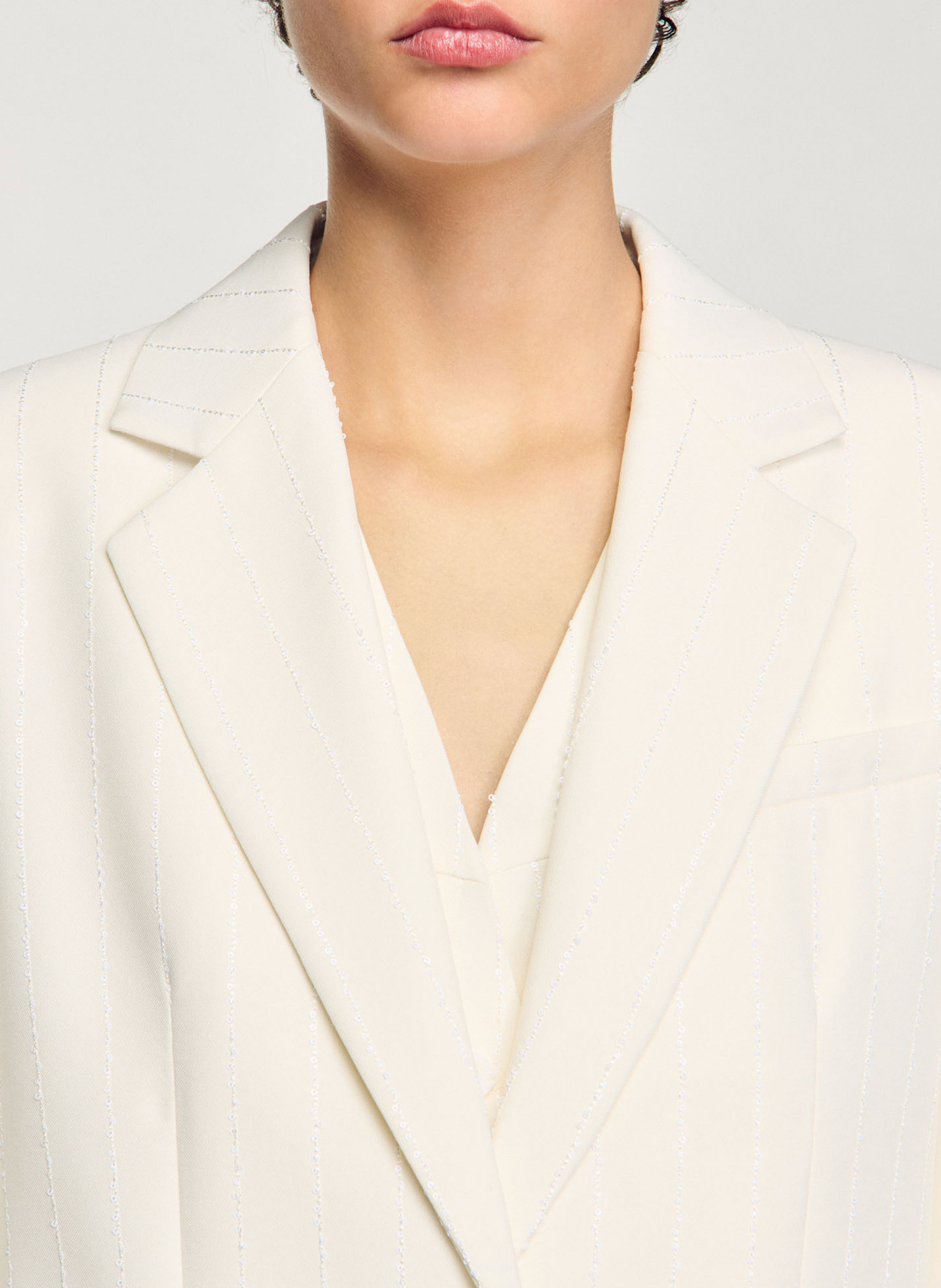 Veste tailleur rayée à sequins SANDRO Beige