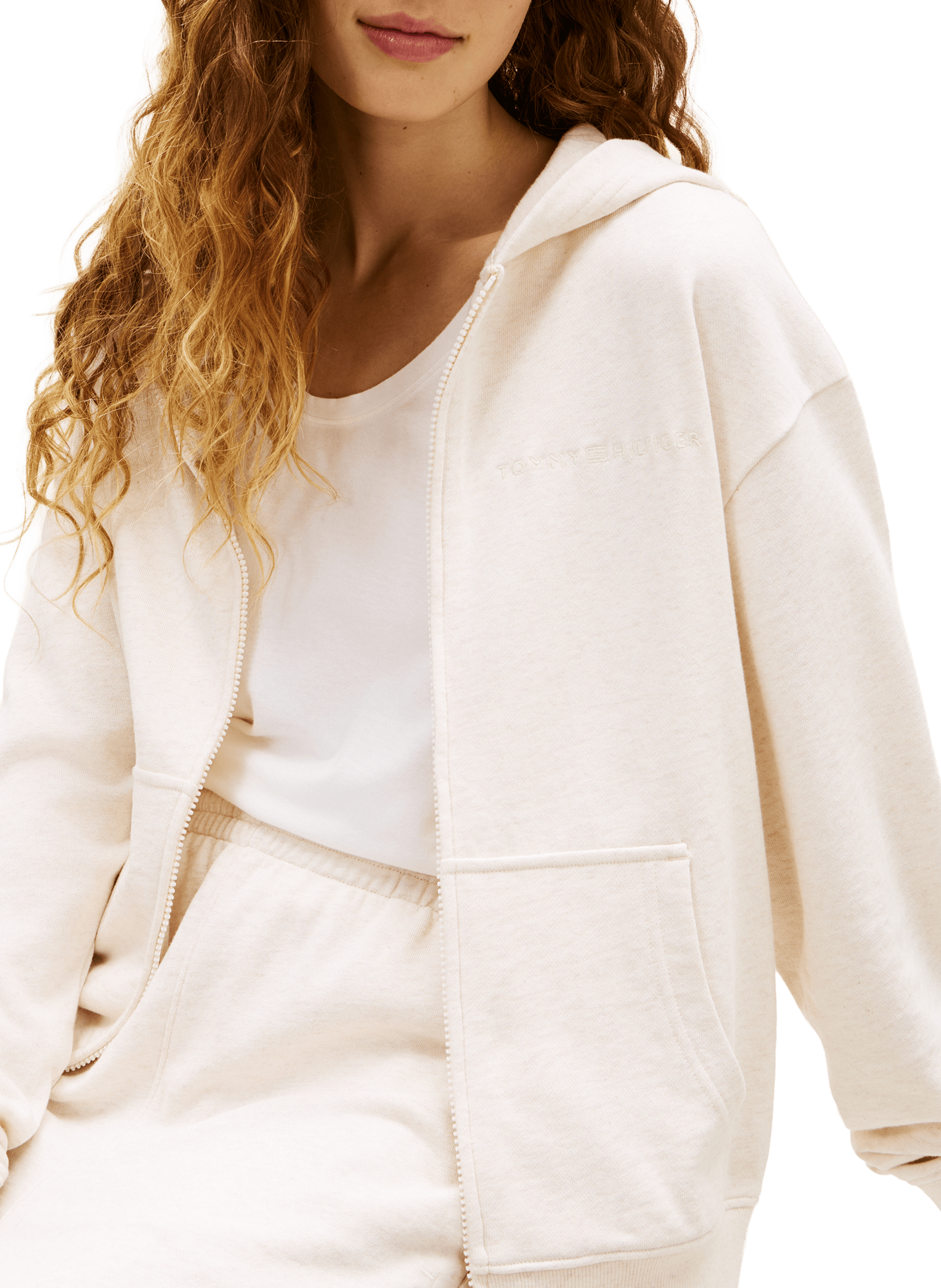Sweat zippé en coton mélangé TOMMY HILFIGER Beige