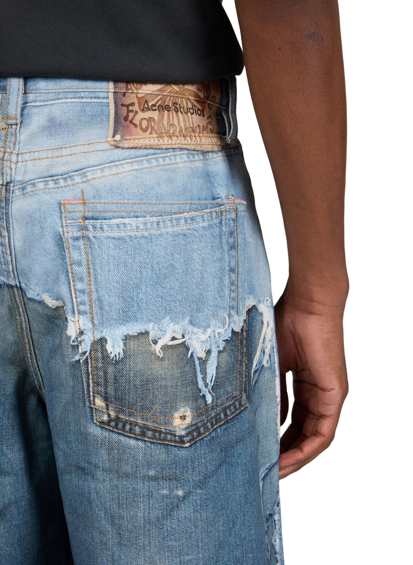 Jean ample imprimé déchiré en coton ACNE STUDIOS Bleu