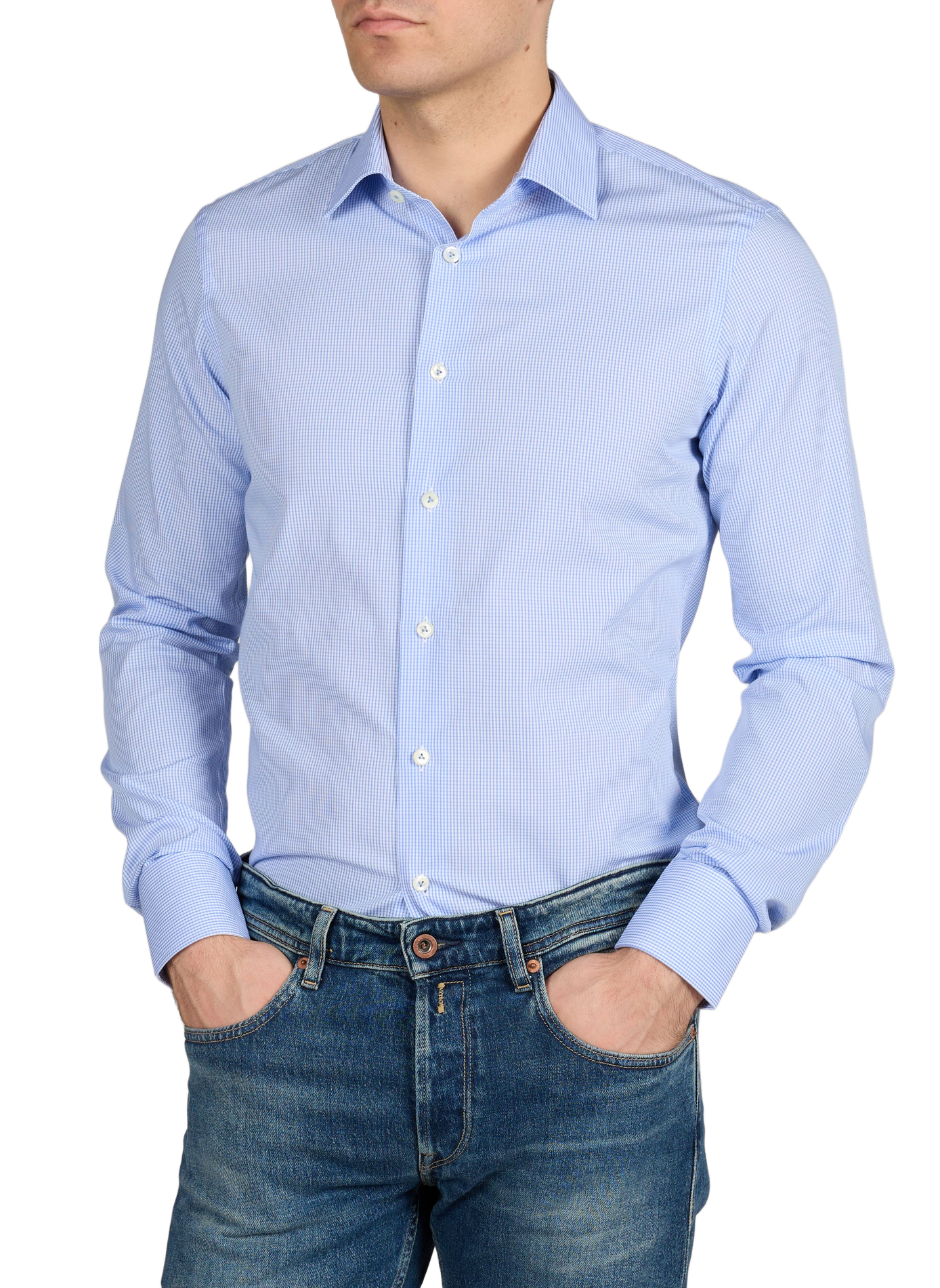 Chemise slim à carreaux en coton VAN LAACK Bleu