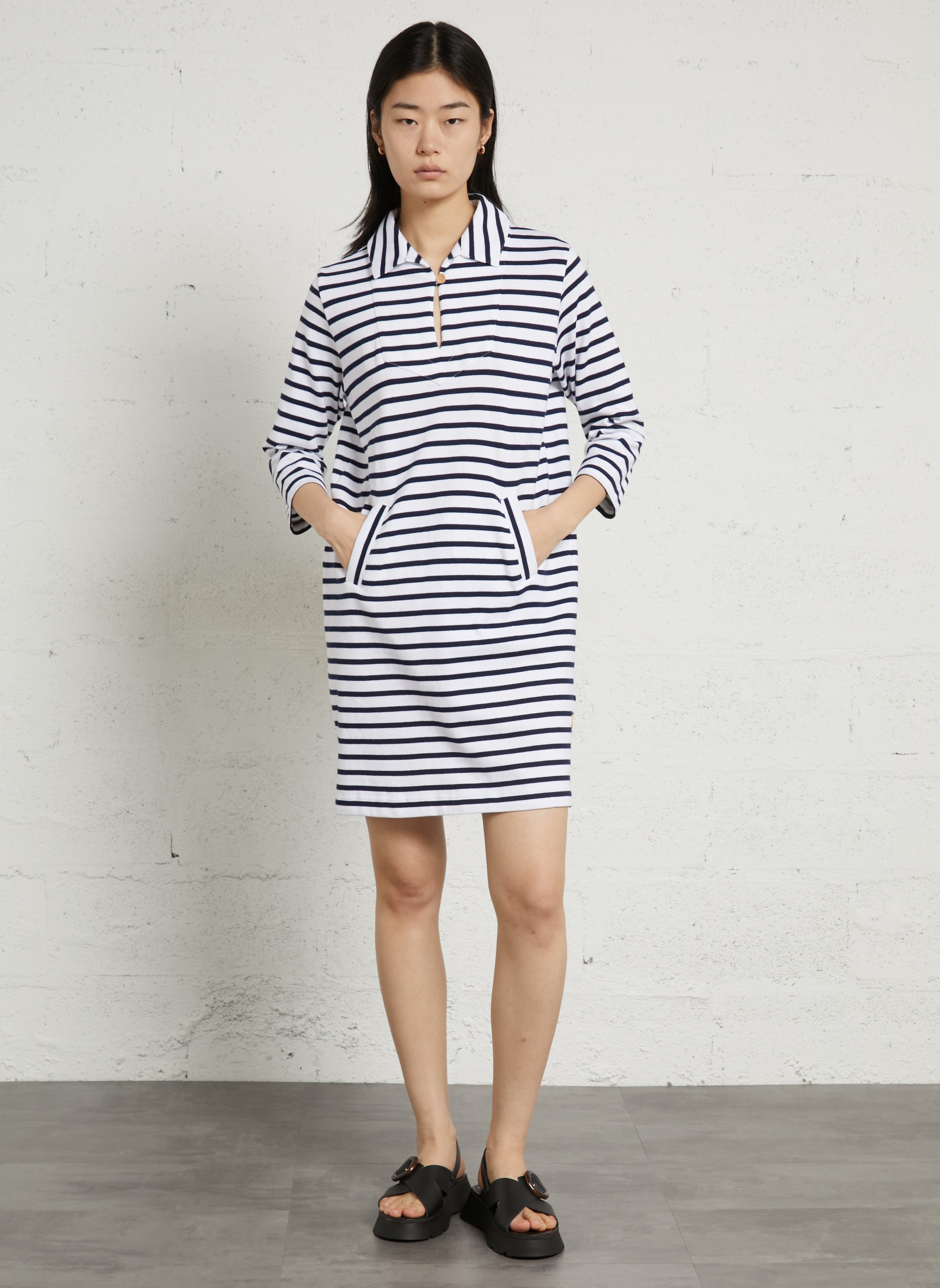 Robe courte col classique en coton rayé heritage ARMOR-LUX Blanc