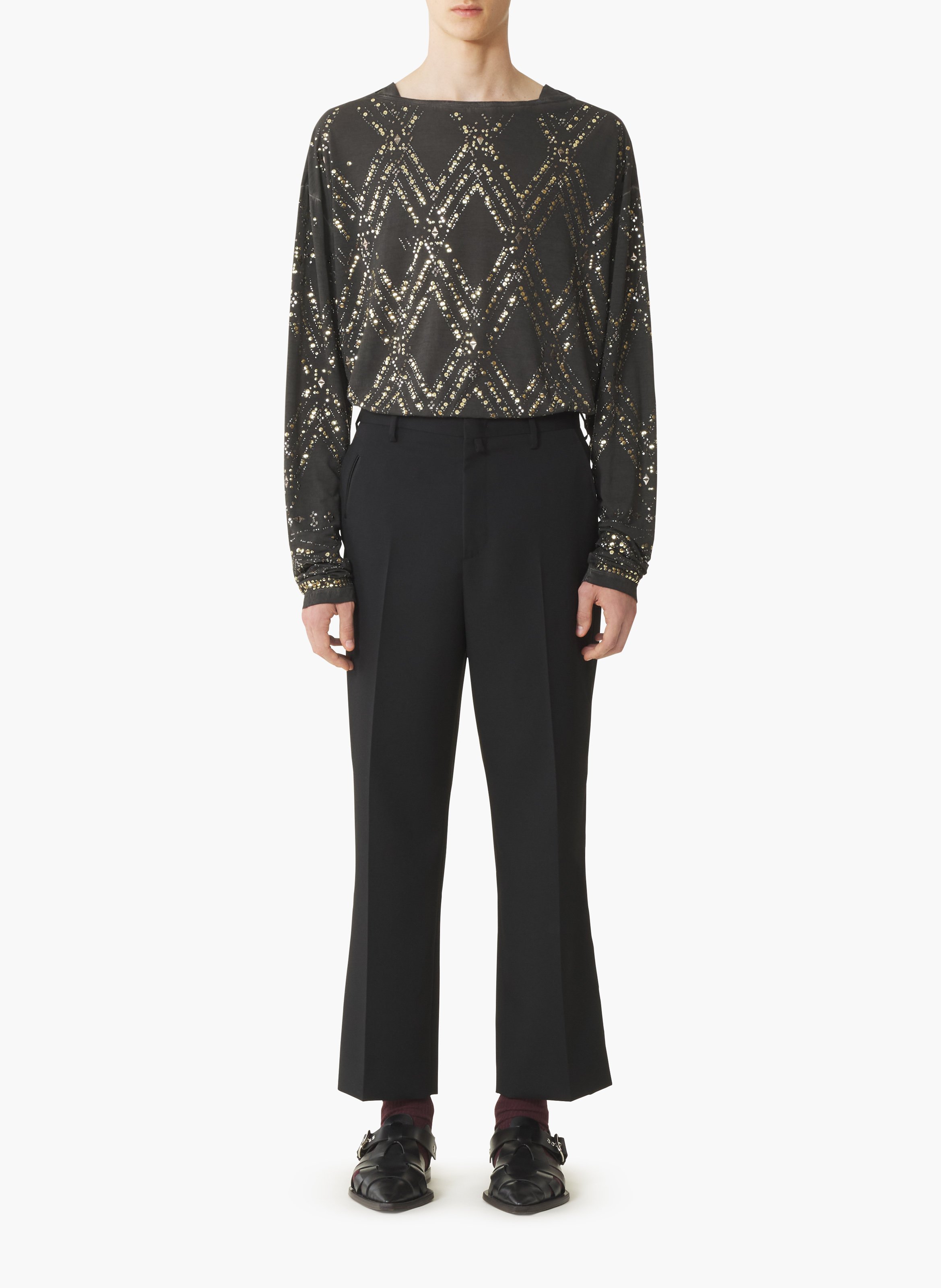 Pantalon droit en laine Noir