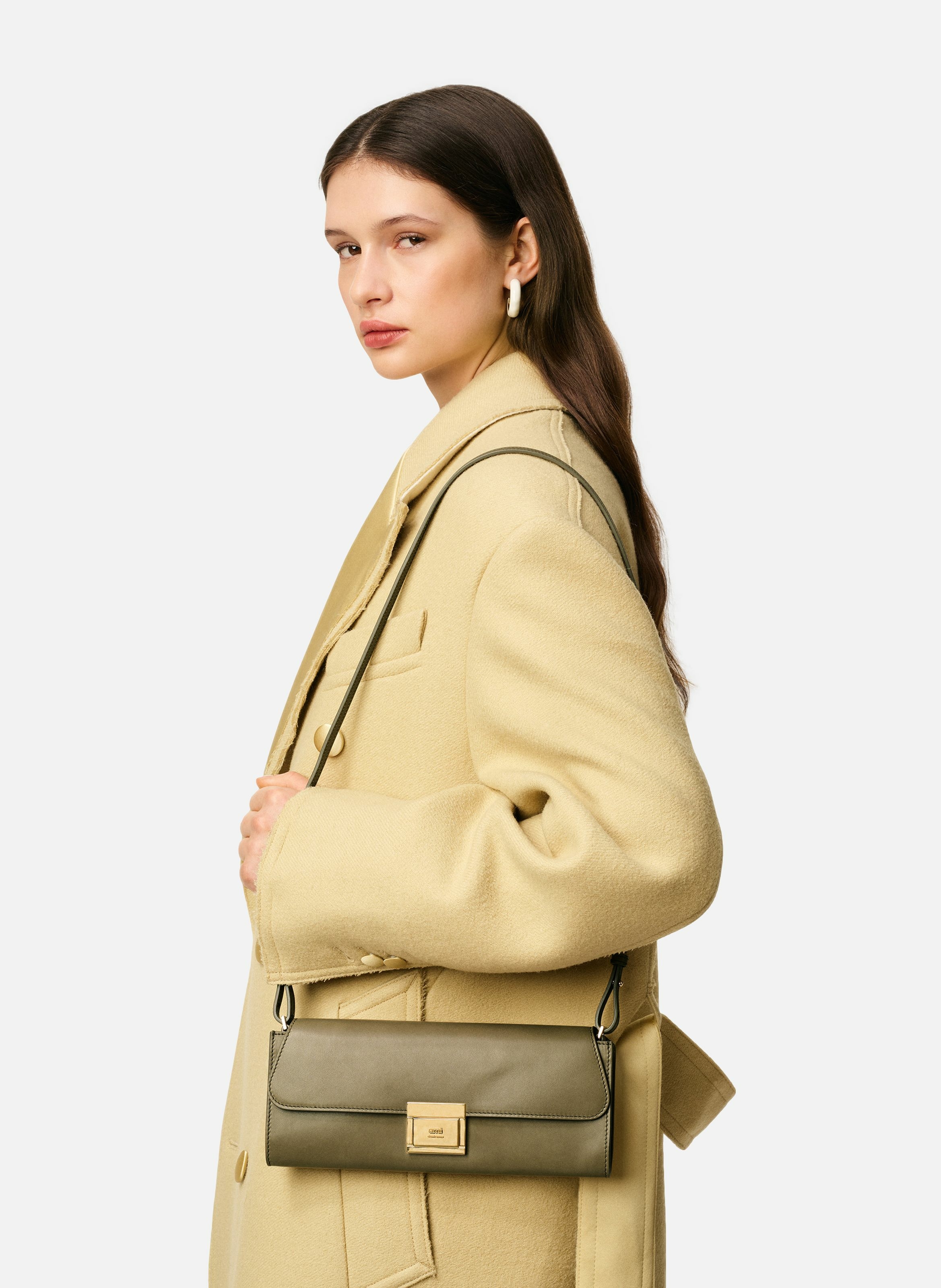 Pochette mimi en cuir lisse unisexe AMI PARIS Marron