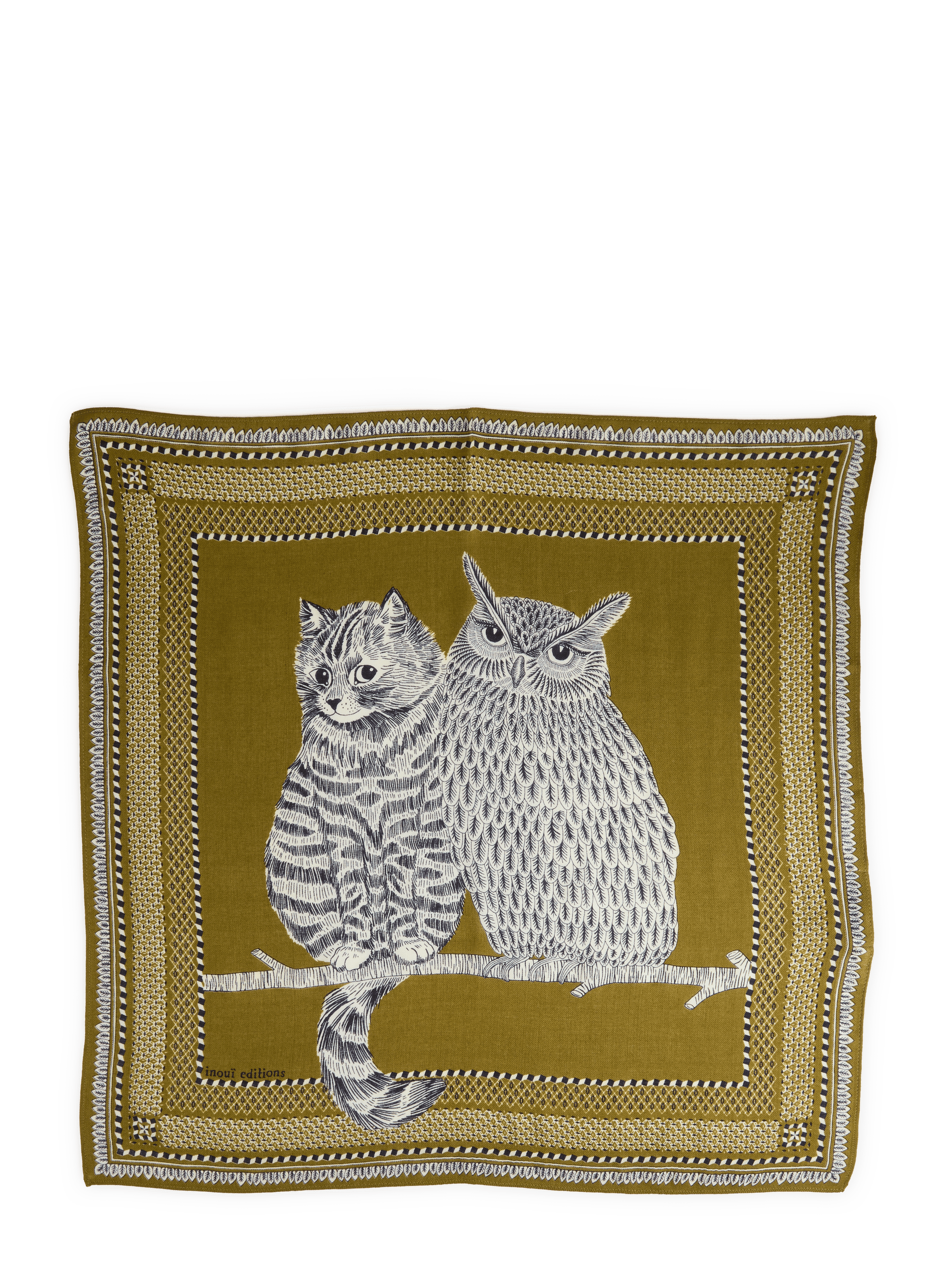 Printed OWL wool scarf INOUI EDITIONS Khaki