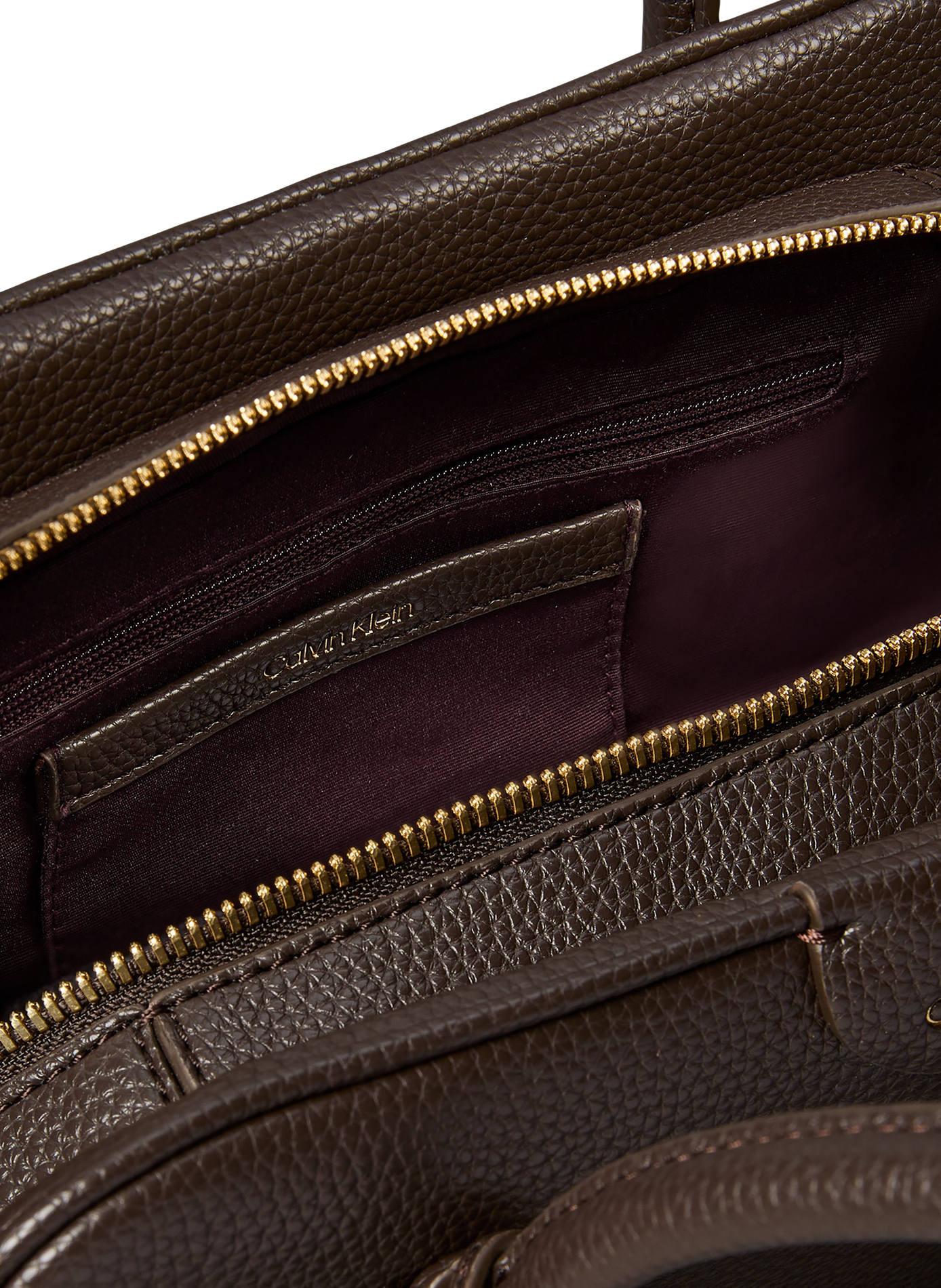 Textured shoulder bag with metallic logo CALVIN KLEIN Brown