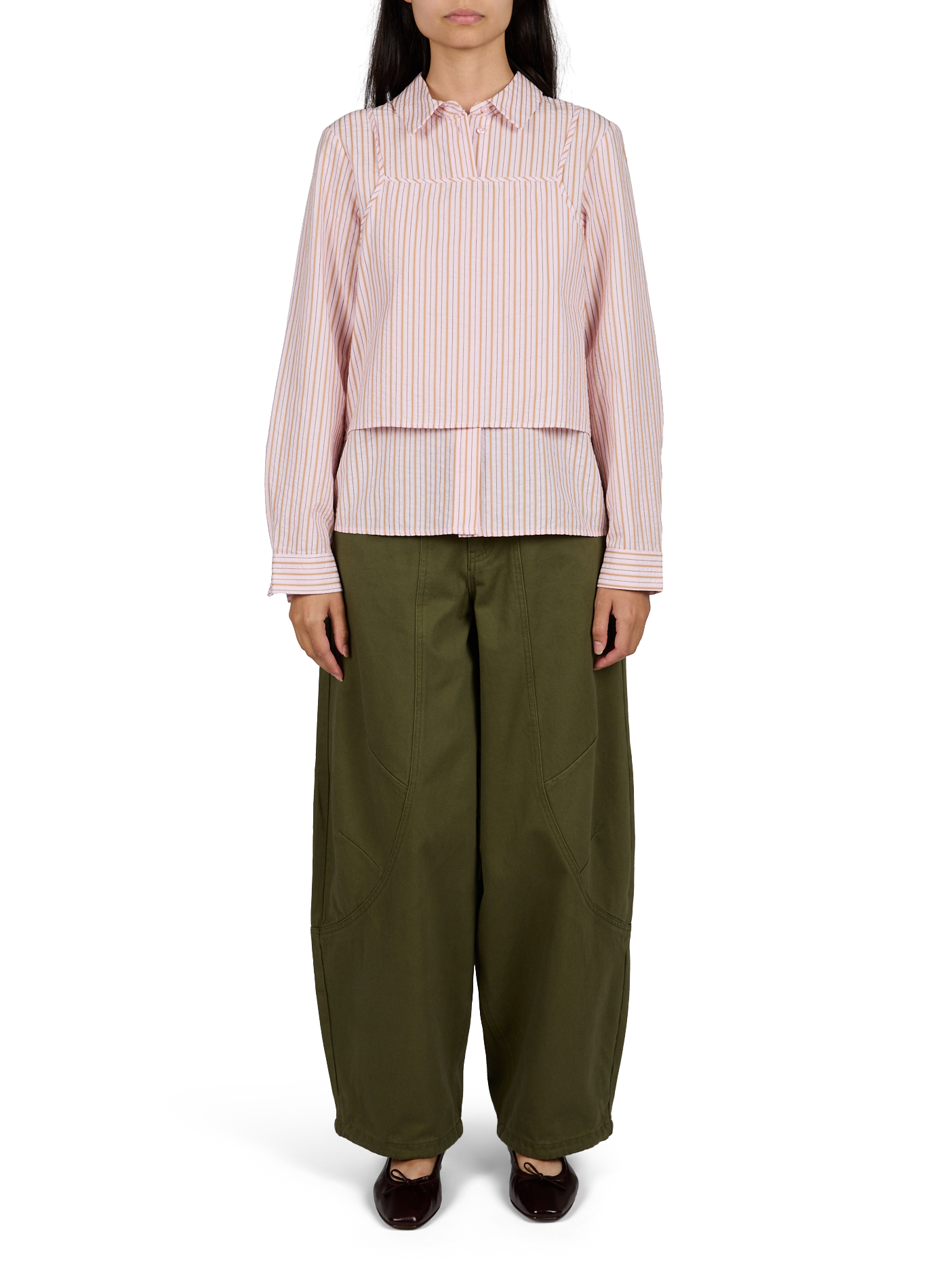 Gestreiftes 2-in-1-Blusenshirt OBJZIRA aus Baumwolle OBJECT Rosa